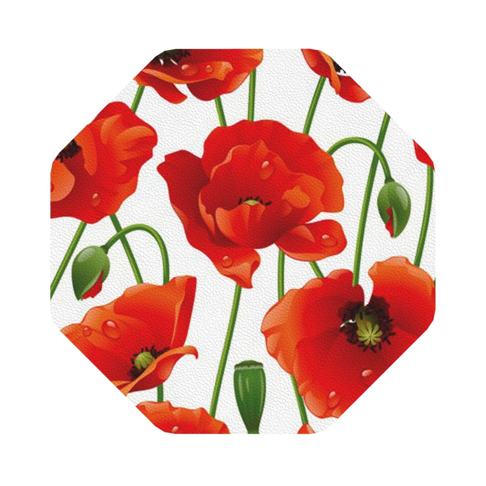 flower PU Leather Coasters Set of 6 Octagon Drink Coasters