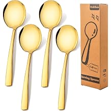 Stainless Steel Serving Spoons Large 9.2-Inch Gold Serving Spoon 4-Piece Big Serving Utensil Set for Buffet, Parties, Catering - Dishwasher Safe4-Pieces, Gold