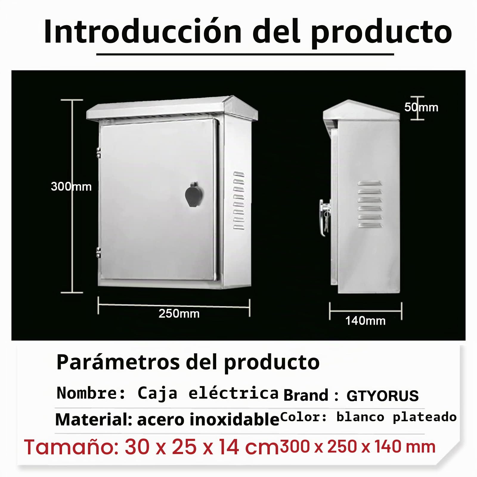 Armario de acero inoxidable, caja de conexiones 30 x 25 x 14 cm, placa de montaje aislante, resistente al agua, distribuidor eléctrico pared