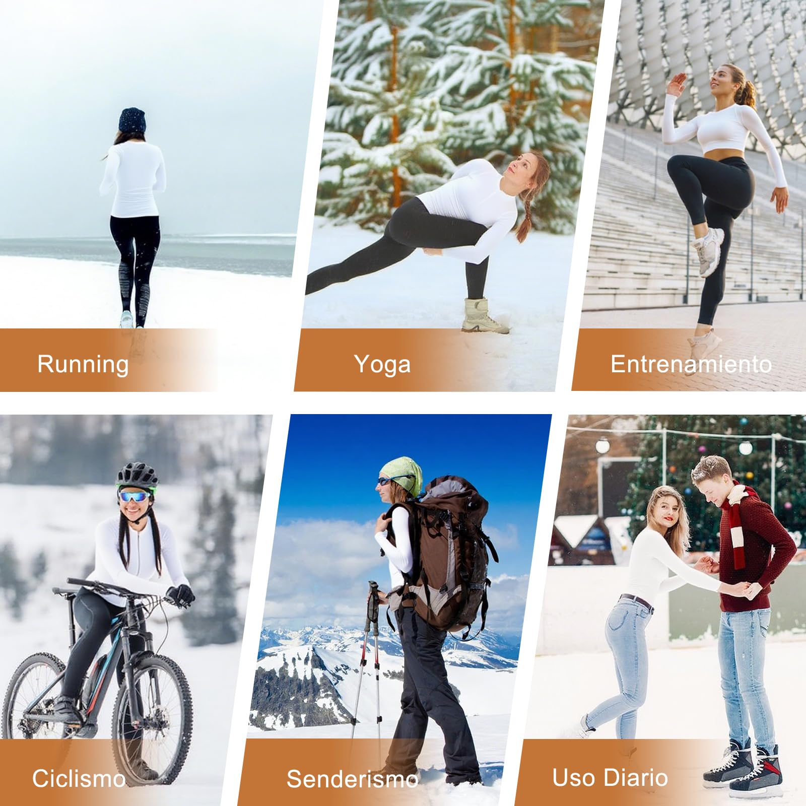 HYCOPROT 4 Pack Camisetas Térmicas de Compresión para Mujer Manga Larga Interior Ropa Deportiva Invierno Corte Ajustado Basica Top Deportivo Base Shirts Gimnasio Yoga Senderismo Trekking Ciclismo