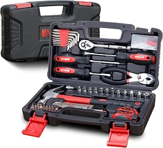 AIRAJ PRO 132 Household Tool Set, Home Auto Repair Tool Set Complete General Household Hand Tool Kit with Plastic Toolbox Storage Case,Basic Tool Sets for Homeowners and DIY Home Repairs