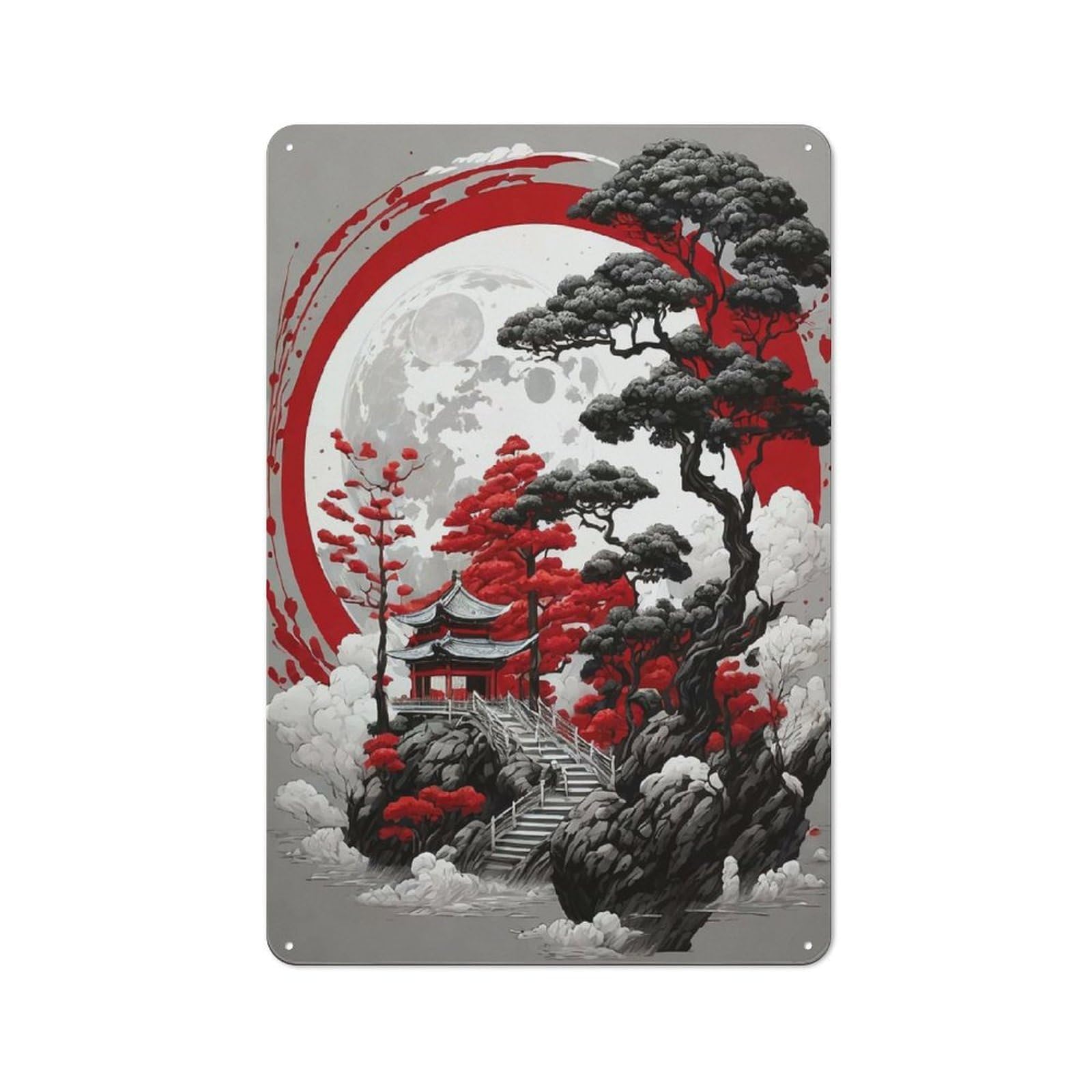 Junmoney Red Moon Sanctuary Metal Wall Sign 30X20cm, Rustic Classic Pub Decor For Cafe, Pub, Workshop Or Home Bar