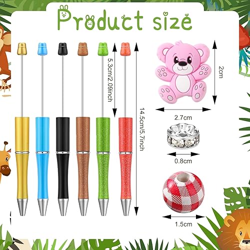 Miniatura 3 de Ctosree 36 juegos de bolígrafos con cuentas, de silicona, con cuentas de animales, de tinta negra, regalo escolar a granel, para oficina, escuela,