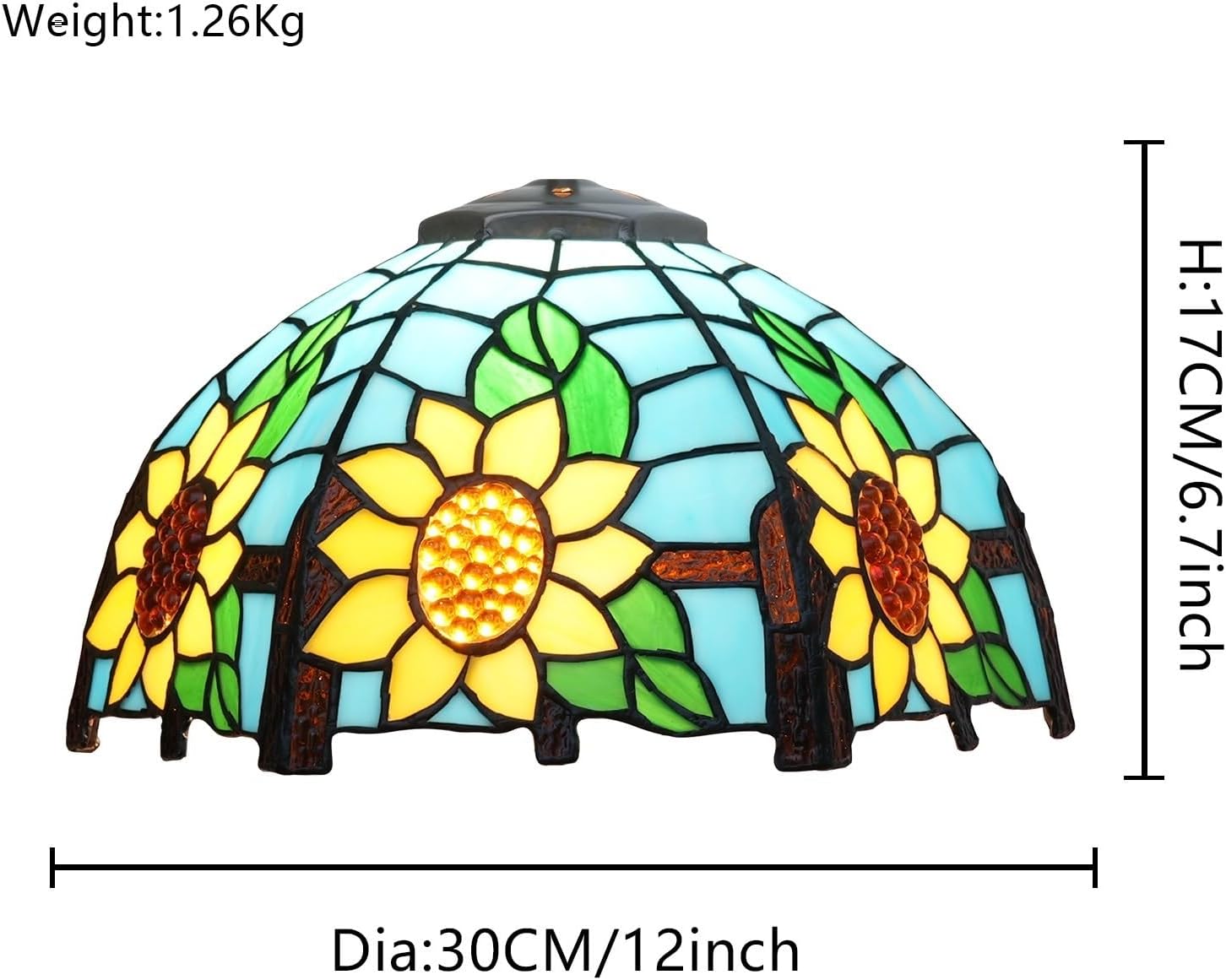 Tiffany Style Lamp Shade 12 Inch Stained Glass Lampshade Replacement Blue Sunflowers Ceiling Light Shade for Table Lamps Pendant Light Floor Lamp Handcrafted Vintage Home Deco