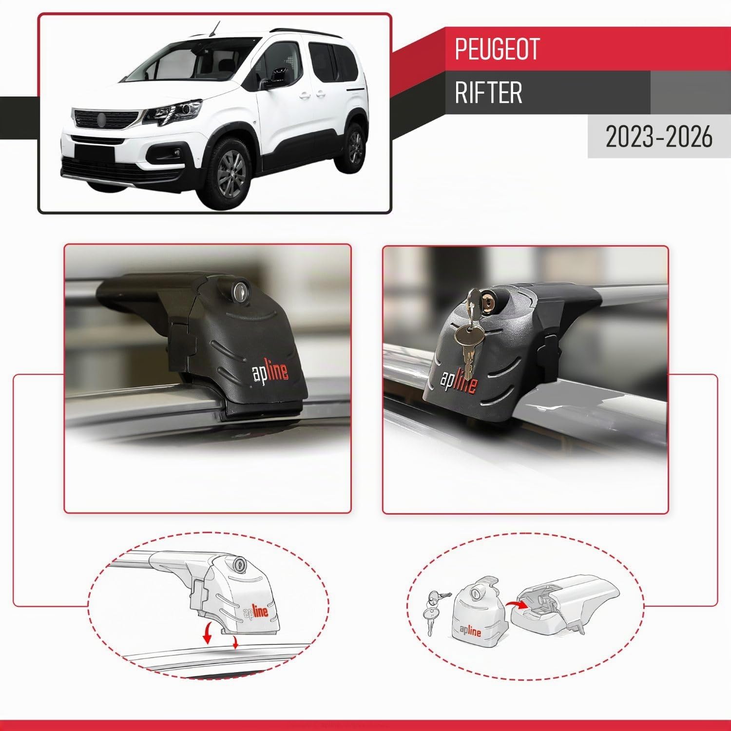 Kompatibel mit Peugeot Rifter 2023-2024 ACE-2 Relingträger Dachträger Auto Gepäckträger Grau Aluminium 2 Stangen