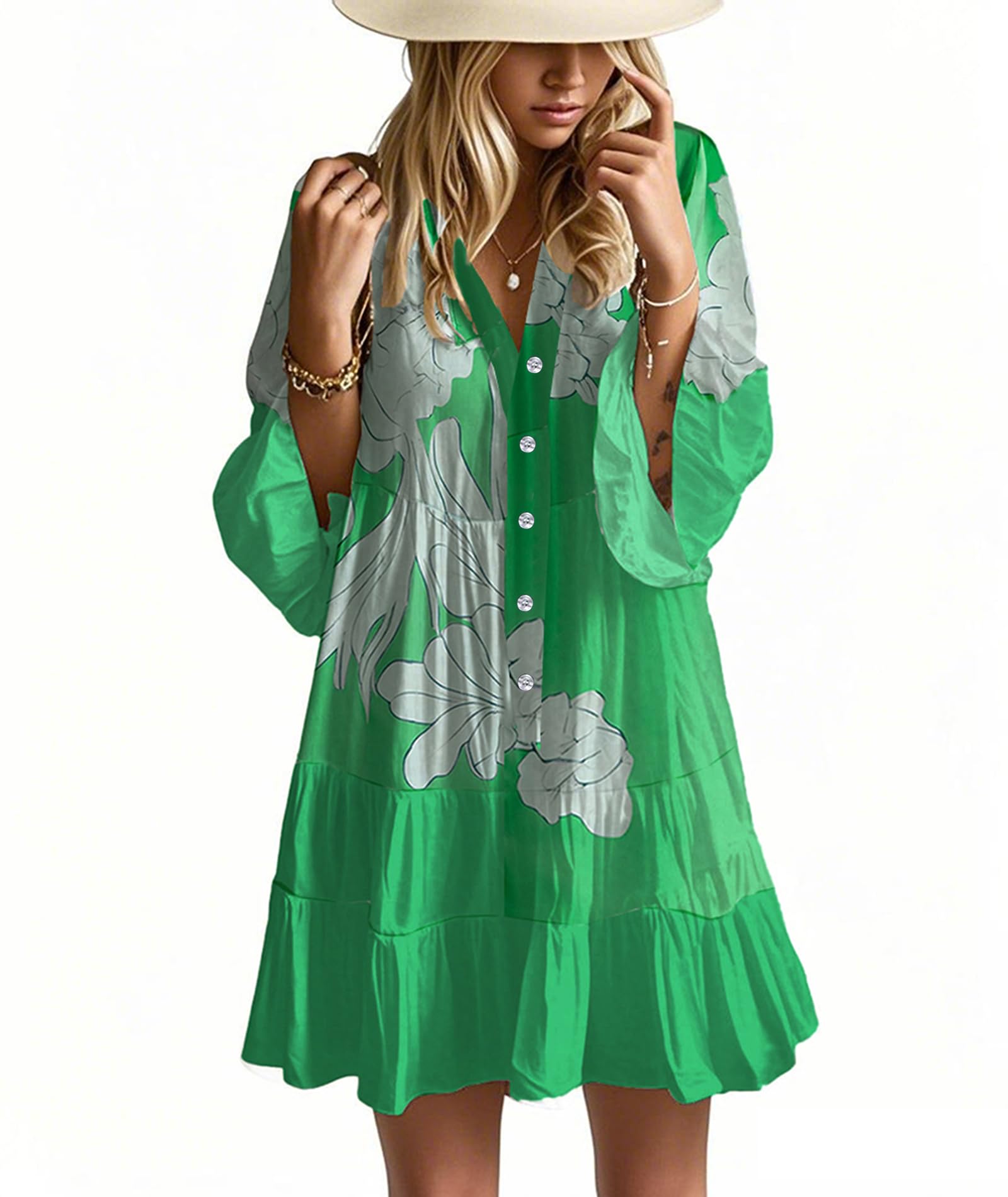 Opemiby Flowy Ruffle Boho Dress