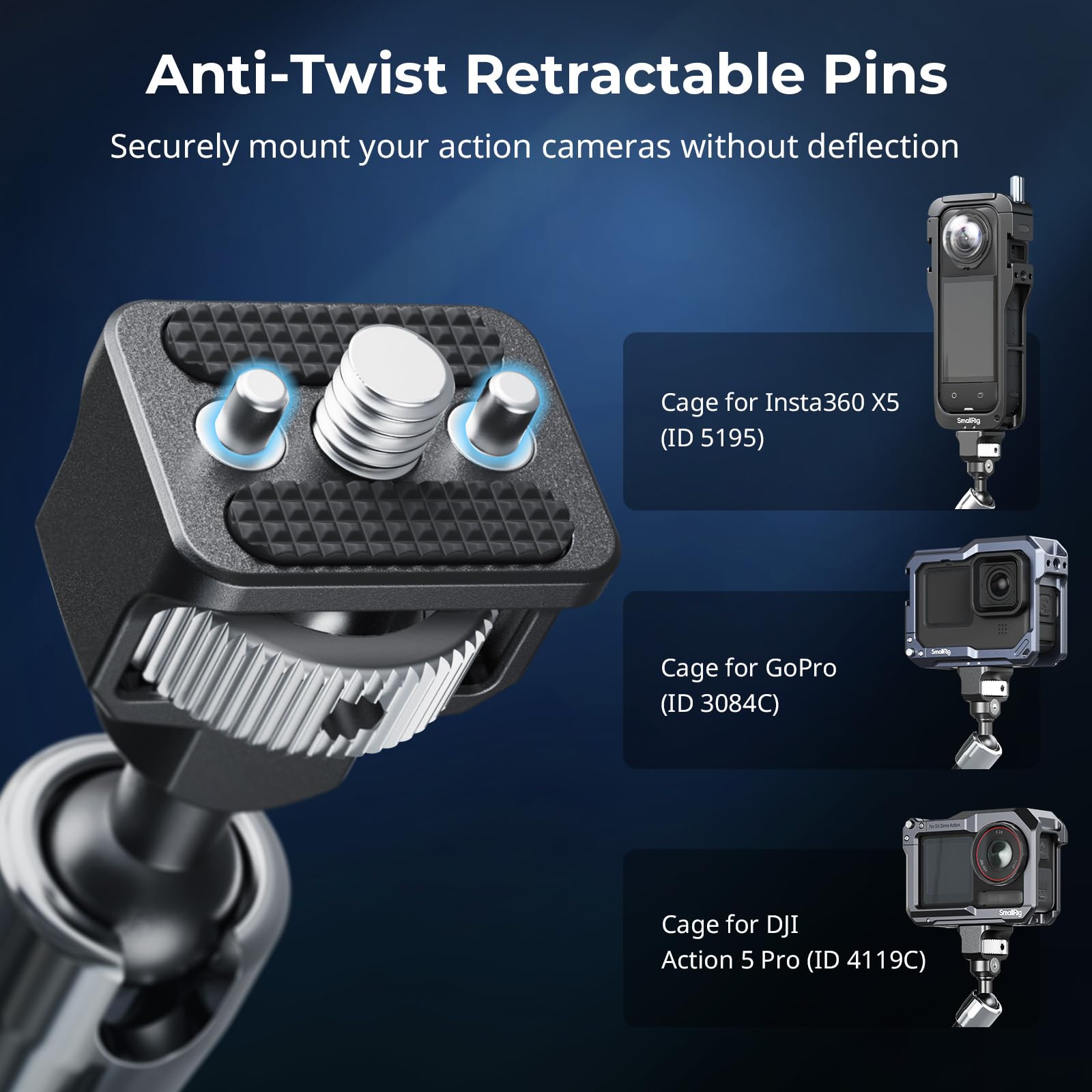 SMALLRIG Bras Magique de 11 Pouces avec Pince en Forme de Crabe, Bras avec vis 1/4"-20 et Broches rétractables, pour caméras d'action, moniteurs, Lampes vidéo et Microphones - 5311