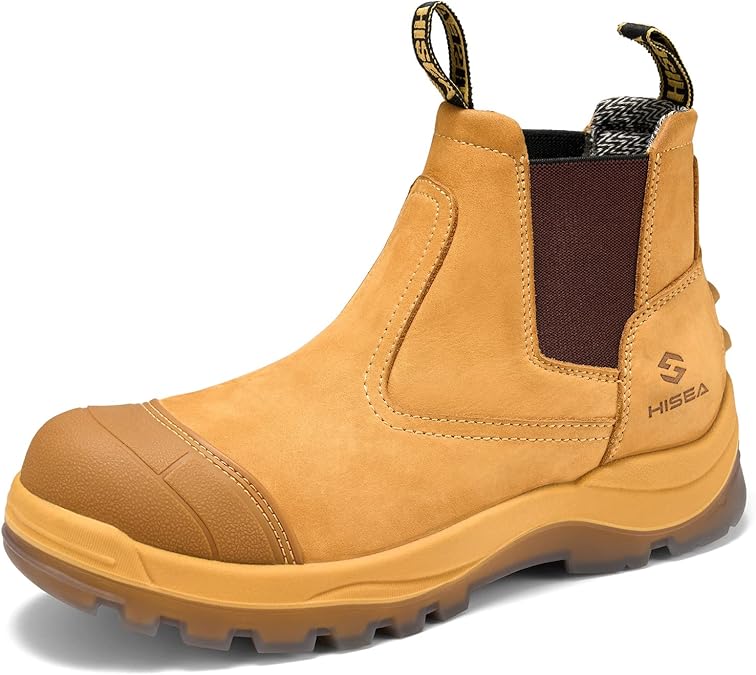 HISEA Men's Work Boots Steel Toe SlipOn Safety