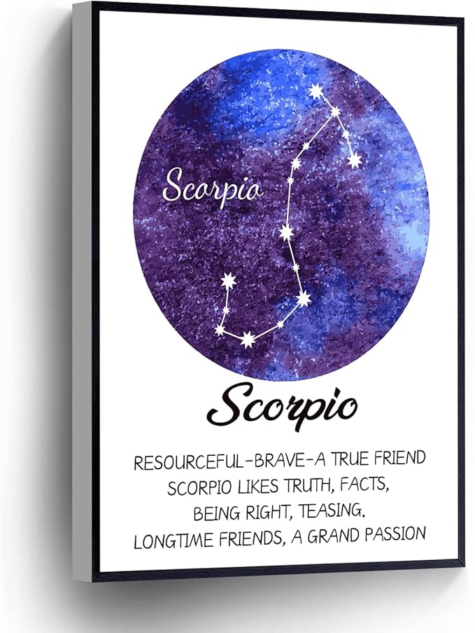 Scorpio Canvas Wall Art Zodiac Poster Scorpio Constellation Print Astronomy Art Birthday Gift Posters Stretched and Framed Ready to Hang for living room,bedroom,classroom etc (12