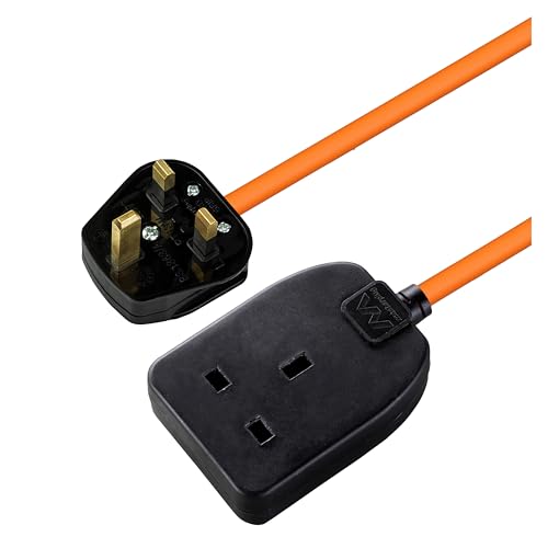 Masterplug One Socket Single Outdoor Extension Lead, 10 Metre Cable, Cable Tidy, Unswitched, Heavy Duty, Rewireable, 1-Way Plug Extension Cable, Orange, 13A, 1G, 10m, BOG10O