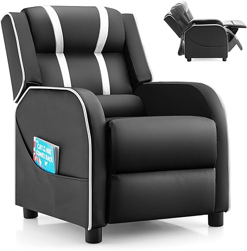 Miniatura 31 de Costzon Silla reclinable para niños, silla reclinable para juegos con bolsillos laterales, reposapiés, reposacabezas y soporte lumbar para rosado,