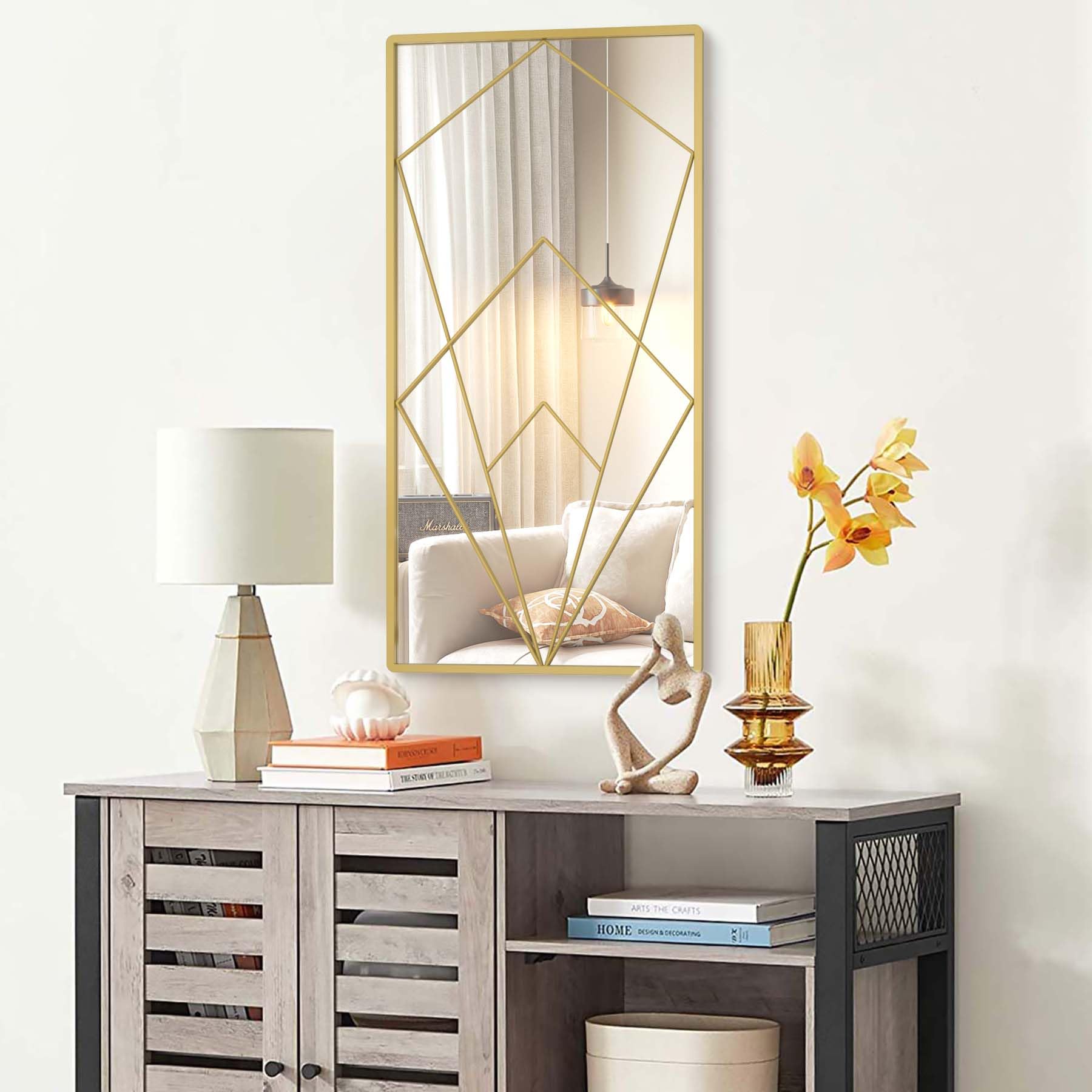 WONSTART Rectangular Wall Mirror Decorative Long Hanging,Metal Frame Wall Mounted Mirrors for Living Room or Bedroom、Entrance