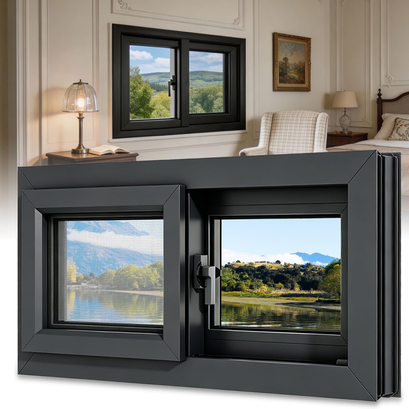 Ventana deslizante horizontal para sótano de 58 cm de ancho x 33 cm de alto, doble esmerilado, acero PVC, diseño de eficiencia energética, perfecta para cobertizos y reemplazo del hogar