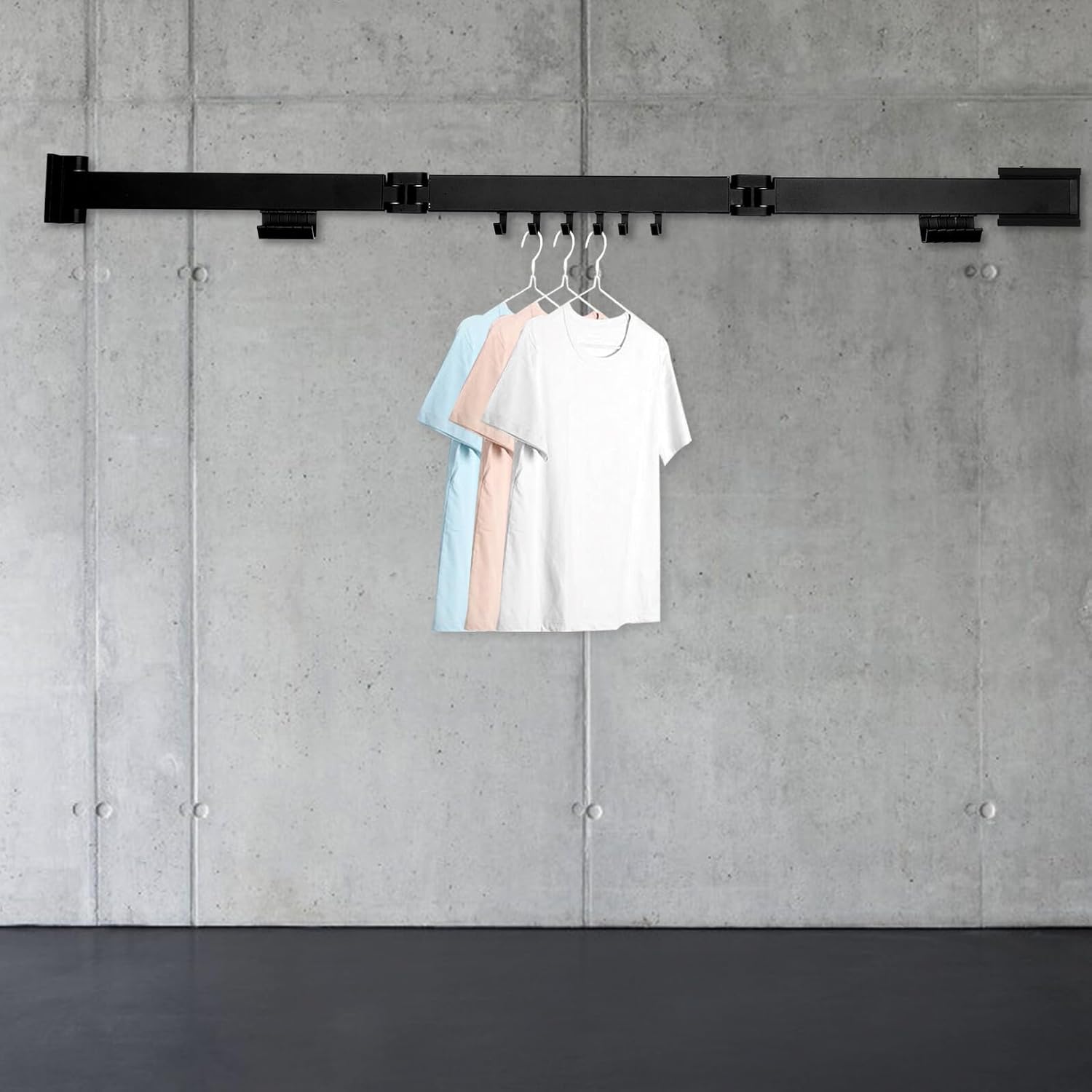 Foldable Balcony Clothes Drying Rack Storage Pole Coat Hanger for Towels Clothes Hats Black Space-Saving Aluminum Clothesline
