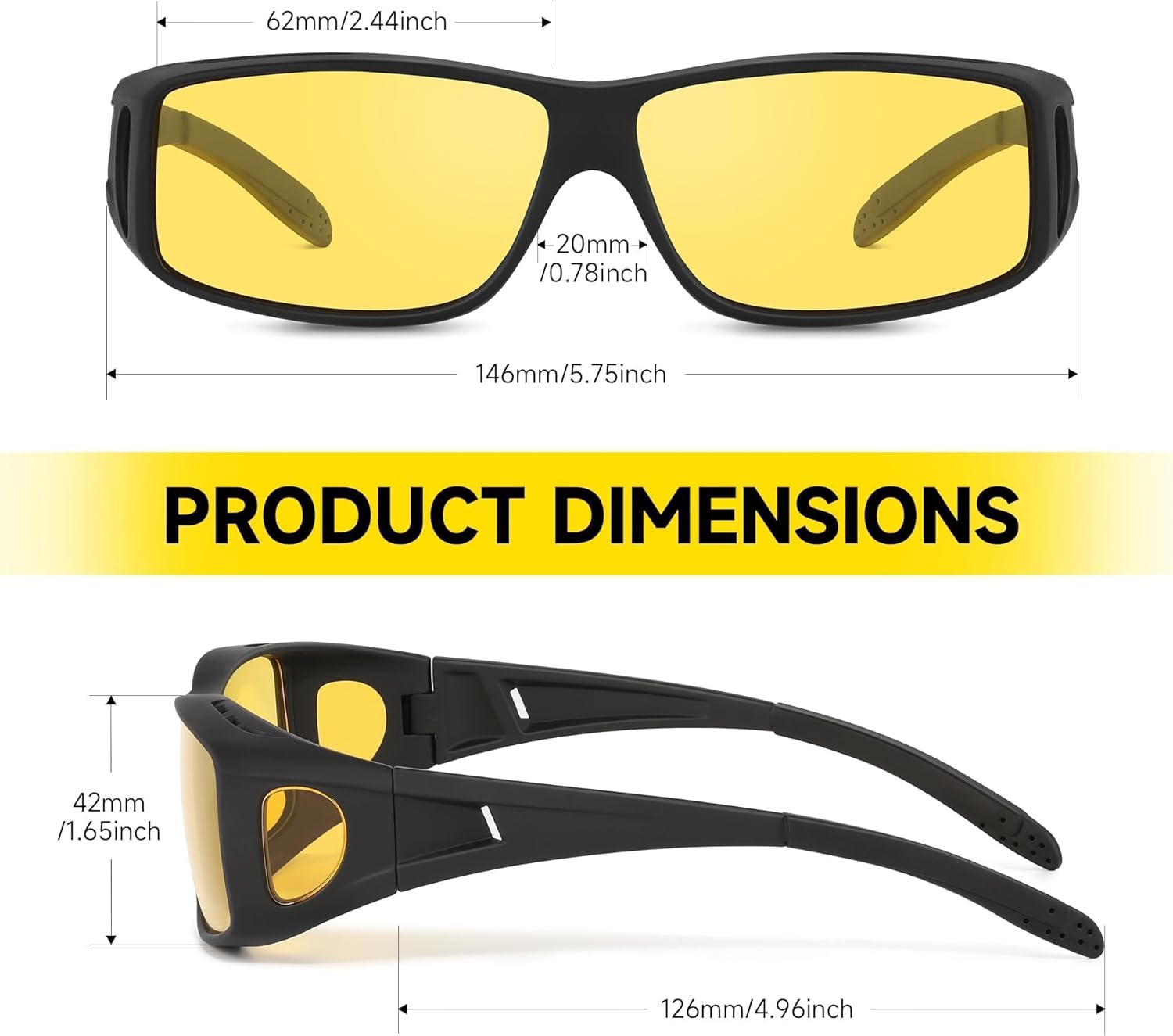 Night Driving Glasses Fit Over Eyeglasses for Men Women, Anti-glare Polarized Wrap-Around Night Vision Glasses - Image 3