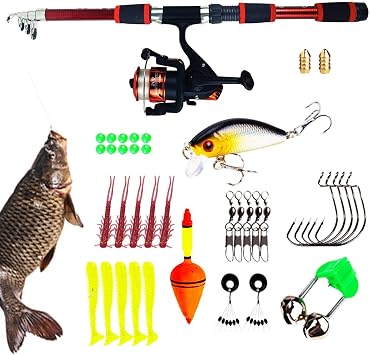 Fishing Rod and Reel Combo - Compact Baitcaster Rod, Pro Angler Pole | Lightweight Reel Setup, Durable Telescopic Fishing Rod, Travel Tackle Gear for Saltwater Freshwater Saltwater Fishing