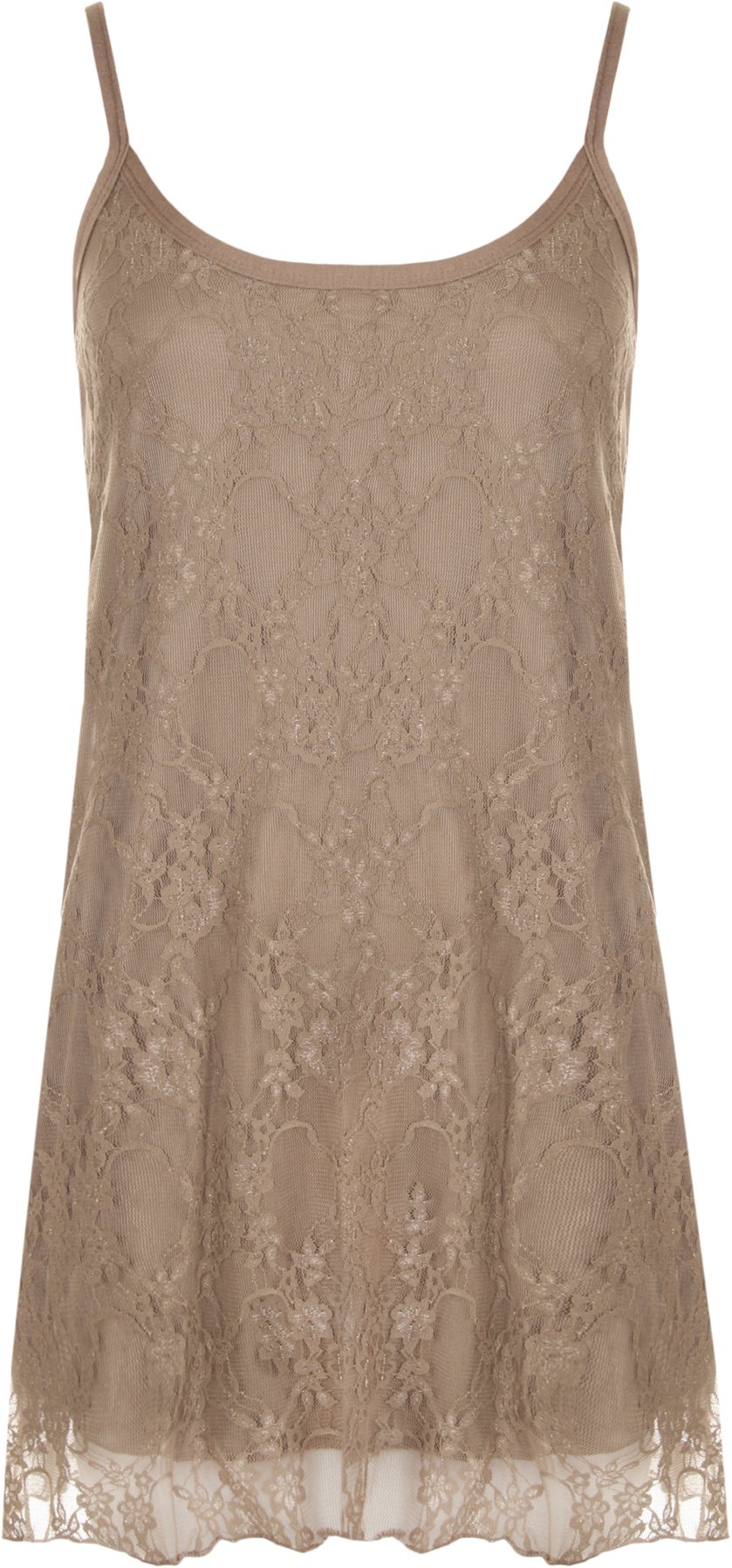 Wearall Women's Mocha Plus Size Lace Chiffon Sheer Lined Strappy Sleeveless Swing Vest - 24-26
