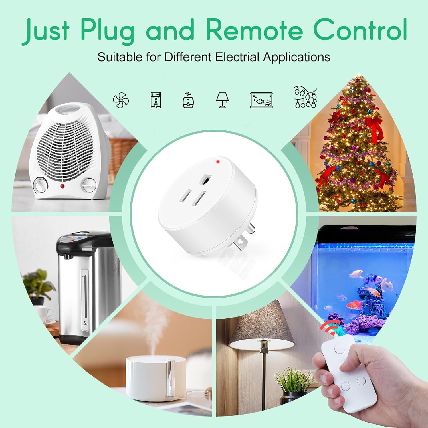 Remote Control Outlet,NineLeaf Wireless Light Switch and Remote Outlet Plug,500ft Control Range,15A/1500W for Appliance,Timer Outlet for Lights,Lamps,Fans,1 SW+ 2 Outlets