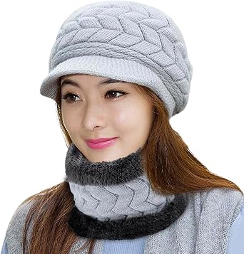 Winter Scarf Hat Visor Caps Infinity Scarves Knit Warm Snow Hats for Women