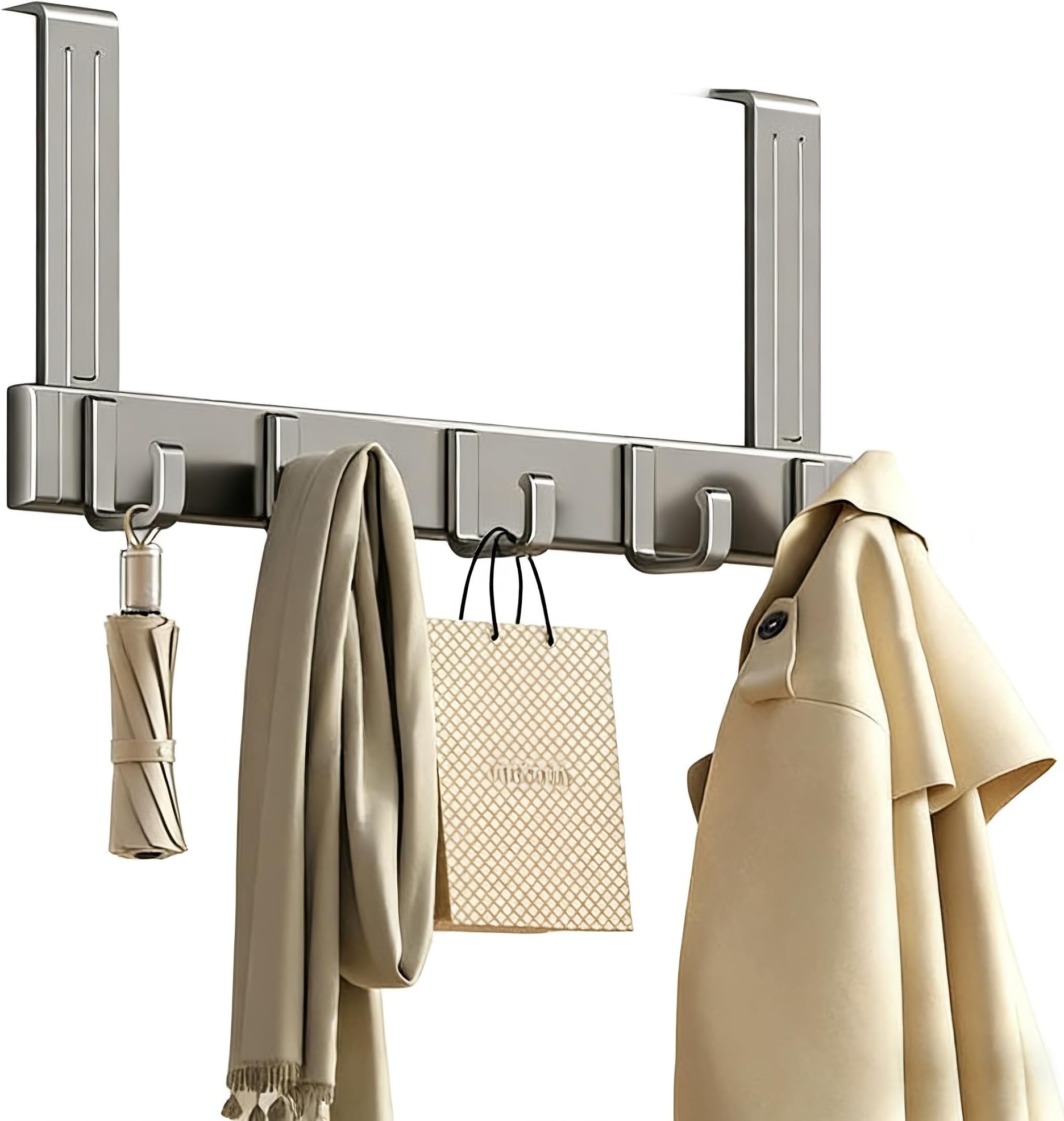 Over The Door Hooks, 6-Hook Door Hanger Organizer for Bathroom & Bedroom, Heavy Duty Over Door Towel Rack, Coat Hat Bag Hanger with Rust-Resistant Hooks, Space-Saving Home