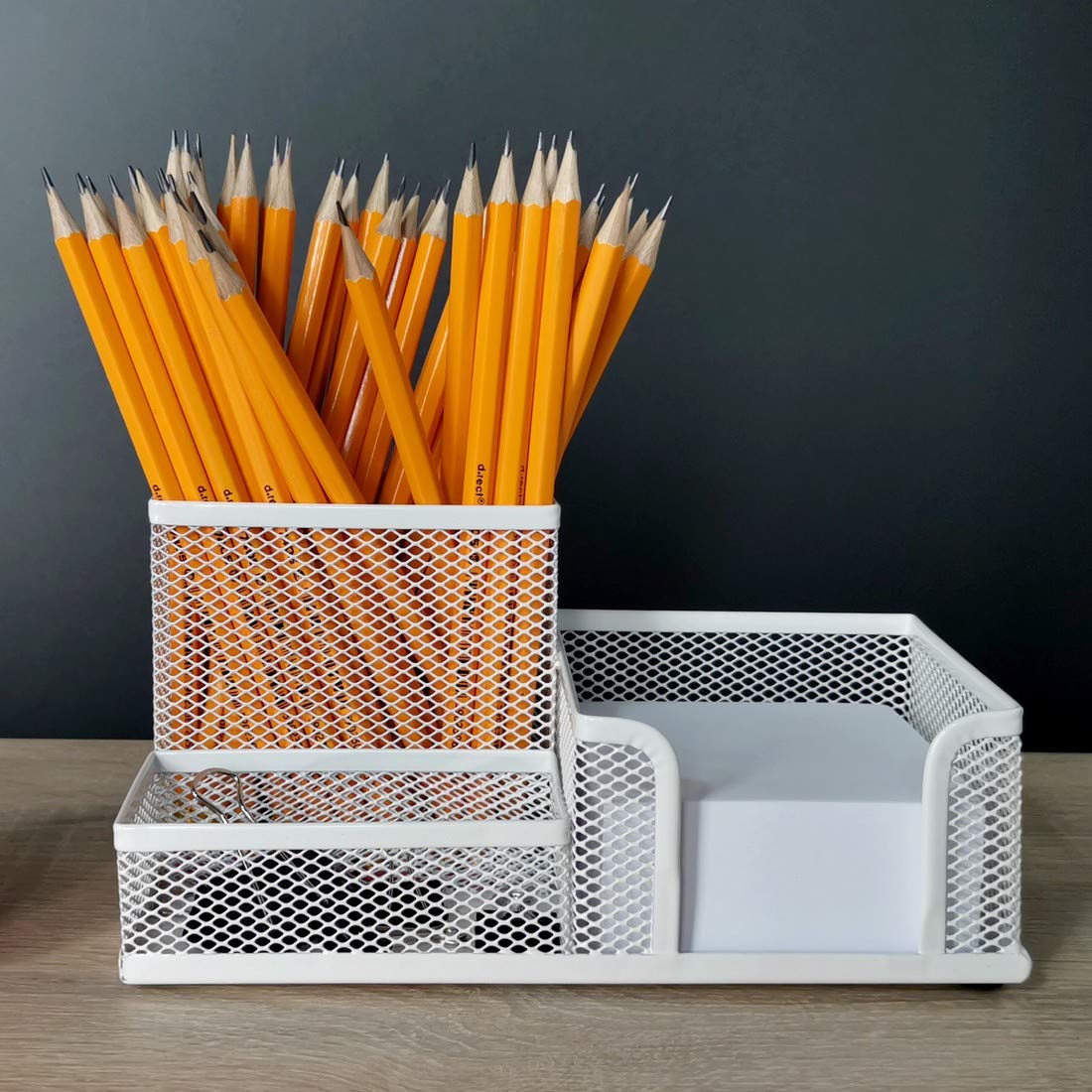 Leviatan organizer na biurko, półka biurowa z uchwytem na długopisy i uchwytem na karteczki, metalowa siatka 205 x 103 x 98 mm, kolor masy perłowej