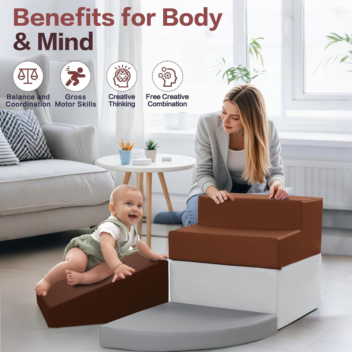 Sumbababy Toddler Climbing Foam Blocks: 4 PCS Waterproof PU Leather Playset - Soft Climber for Kids - Fun Indoor Playground for Girls - Great Preschool & Daycare Gift - Image 7