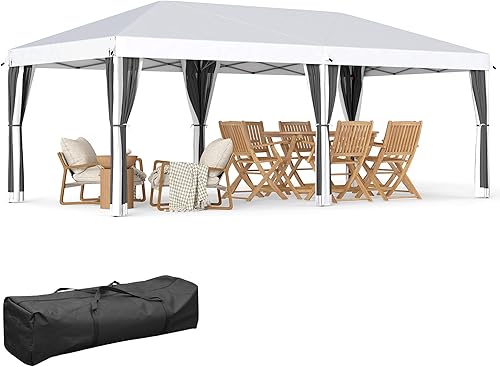 Outsunny Tienda de campaña desplegable de 10 x 20 pies con red, tienda de campaña grande de alta resistencia, refugio solar instantáneo con bolsa de