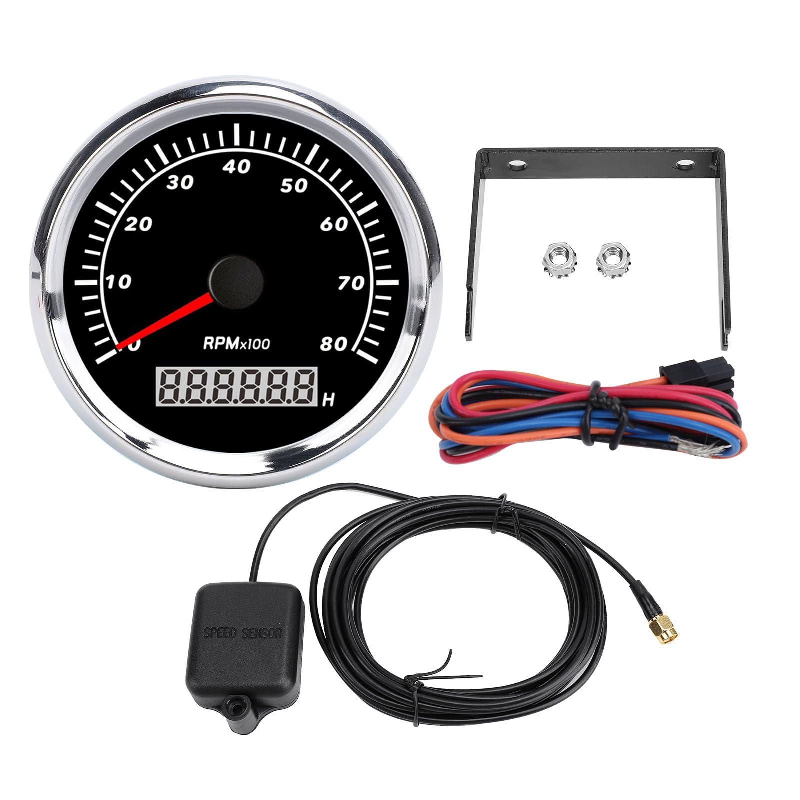 Medidor de RPM Marino, Tacómetro Marino Impermeable IP67 de 9 a 32 V, Antivaho, Retroiluminación de 7 Colores, Esfera Negra, Bisel Plateado para Automóvil (8000RPM)