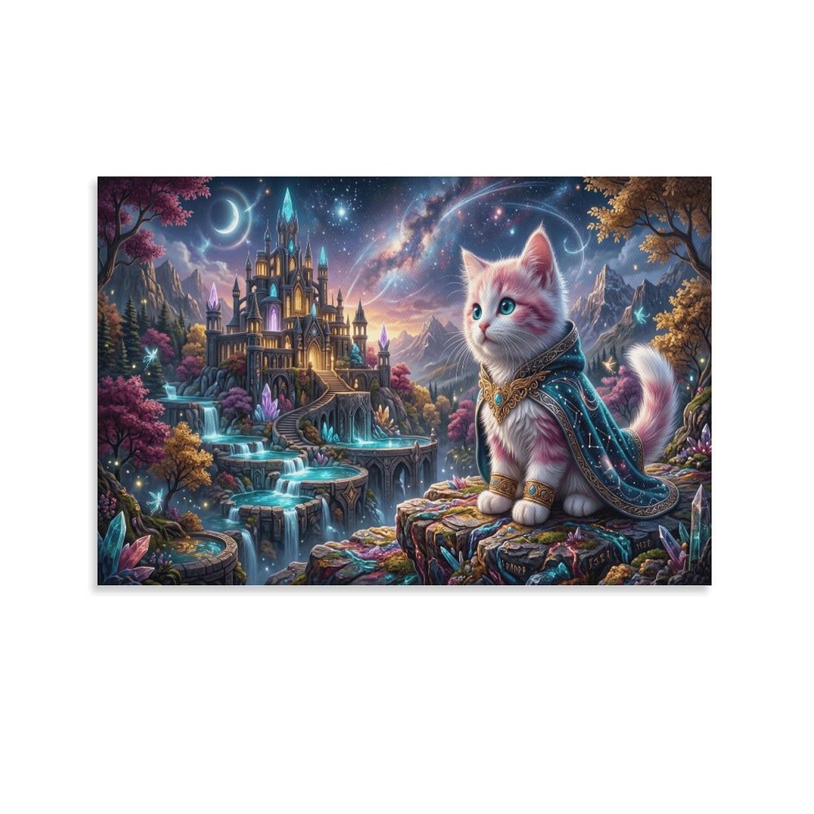 XPASHIQWC Kitten Poster Artwork Galaxy Castle Canvas Prints Picture Modern Canvas Wall Art Picture Wall Hanging for Office Gym Living Room Decor 24x36inch(60x90cm)
