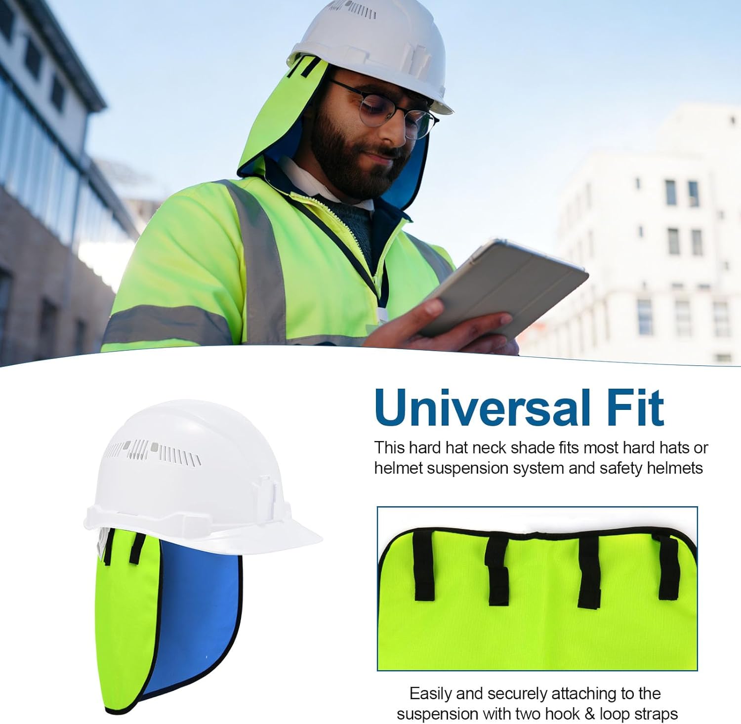 Cooling Hard Hat Neck Shade for Construction Worker, Evaporative Cooling Gear, Reusable Hard Hats Liner Sun Shade Protection for Full & Standard Brim Safety Helmets, fit Most Hardhat Suspension System