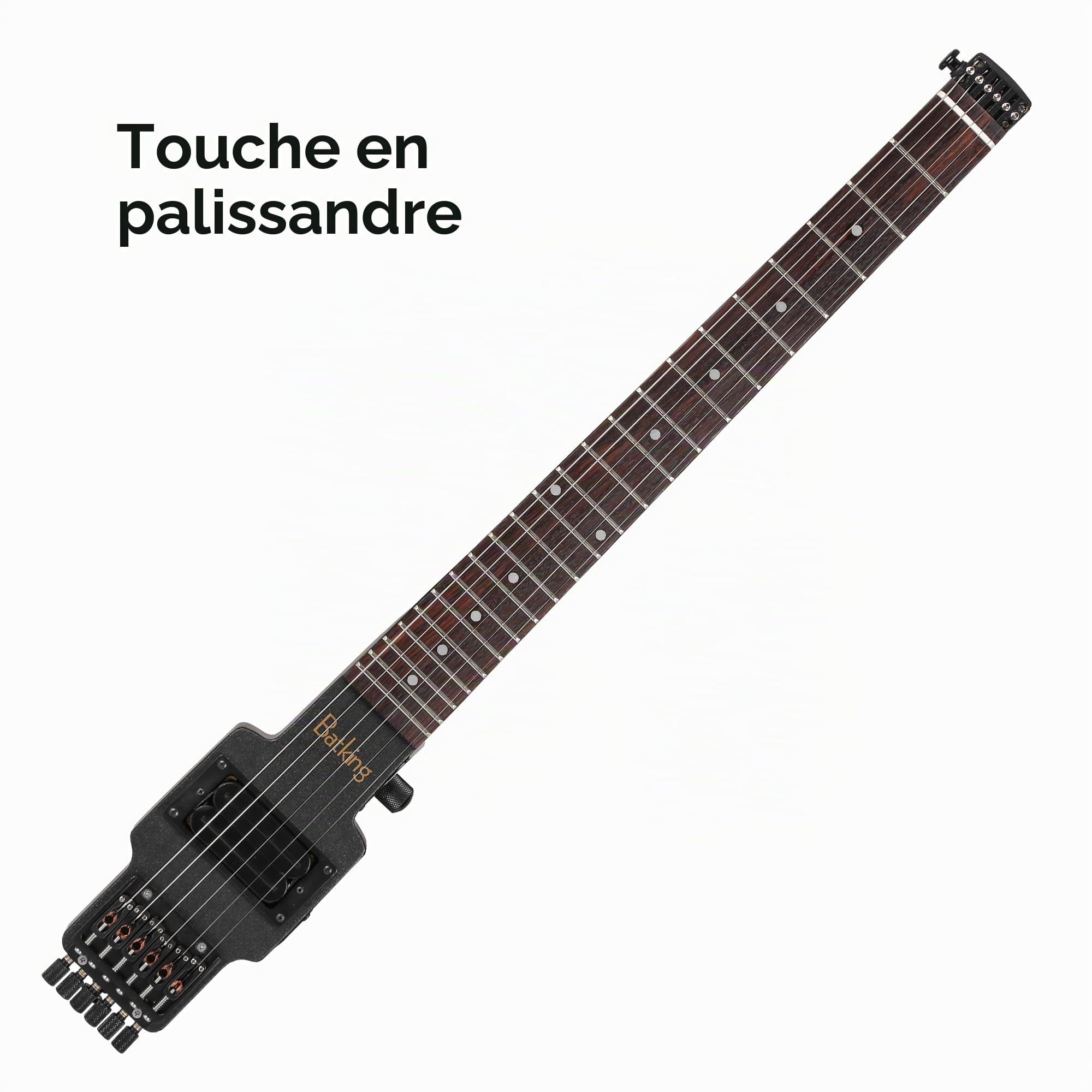 Batking Guitare électrique de voyage à 6 cordes en érable du Canada, manche traversant le corps, pont fixe en laiton avec housse de transport