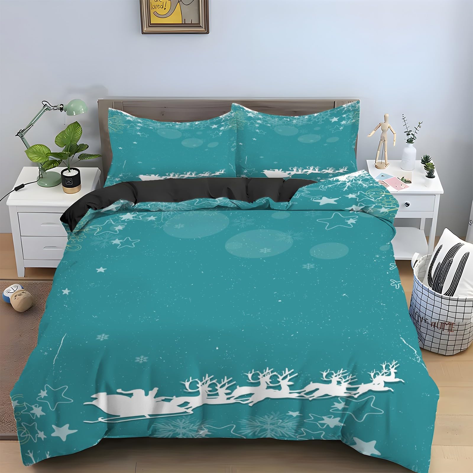 Ensemble de literie 3 pièces bleu flocon de neige en microfibre douce premium KG1991