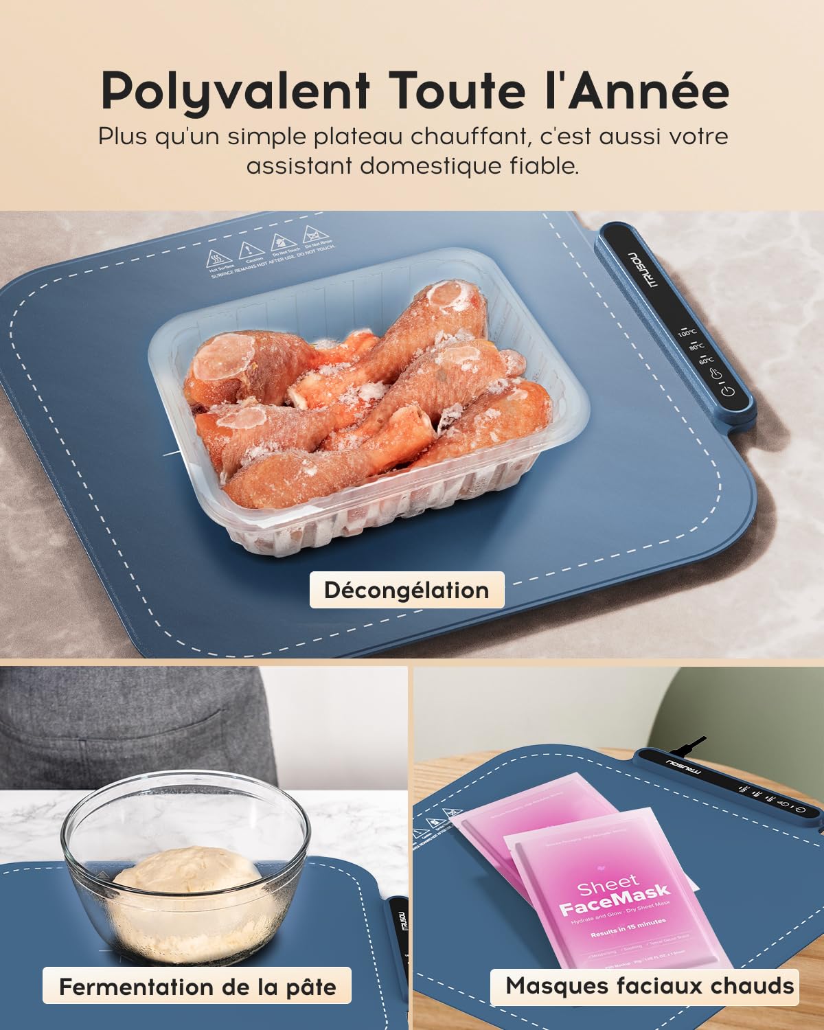 iTRUSOU Chauffe Plat Électrique, Plateau Chauffant Électrique Température Ajustable, Portable Pliable Chauffe-Assiette Alimentaire en Nano-Silicone pour Fêtes, Buffets, Réunions de Famille