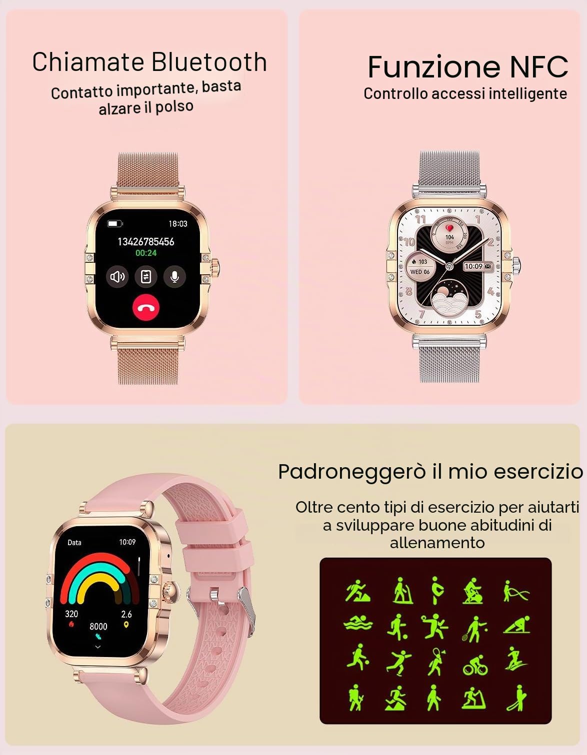 SUPEROFFERTA SCORTE FINALI 2026 1.75 pollici con schermo a colori HD AMOLED 390 * 450 con funzione NFC gestione mestruale Smartwatch da donna per donna. (Argento)