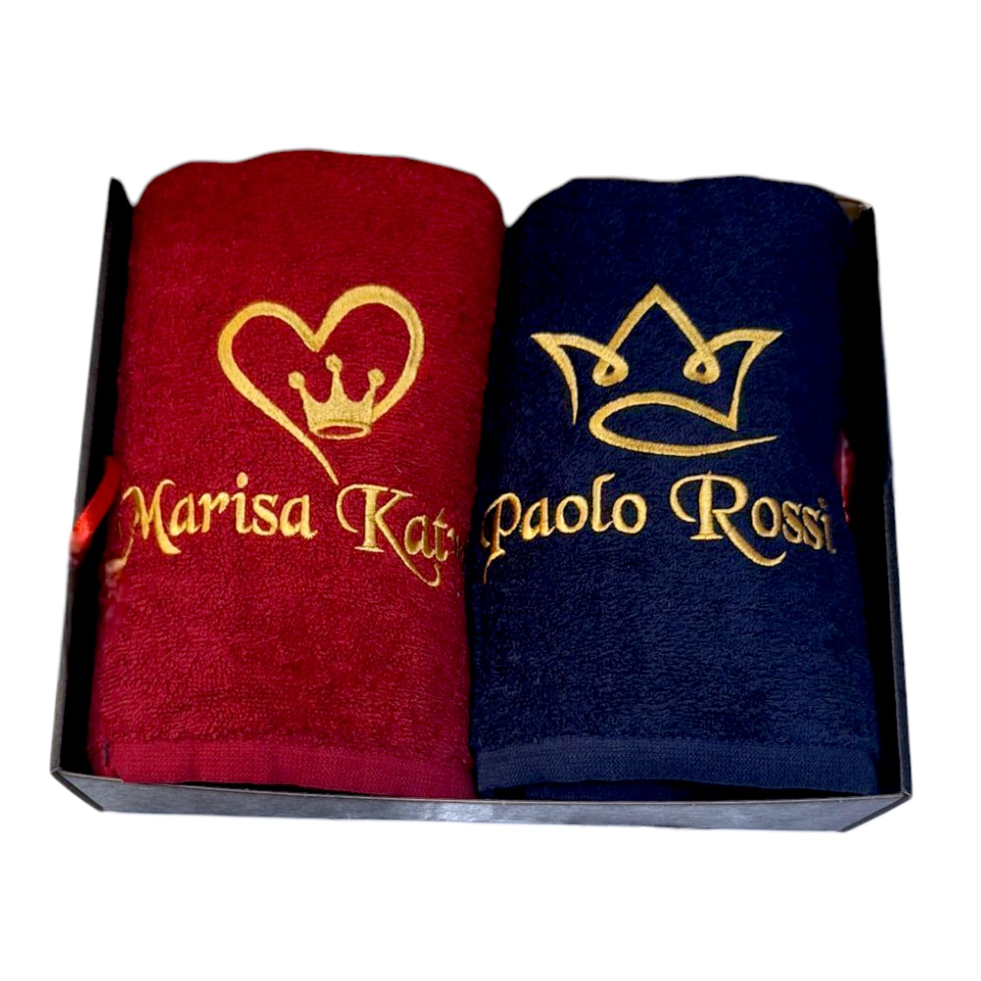 Set 4 asciugamani con ricamo King & Queen. Idea regalo per coppia, regalo sposi Vari colori (Multicolore, Re e Regina)