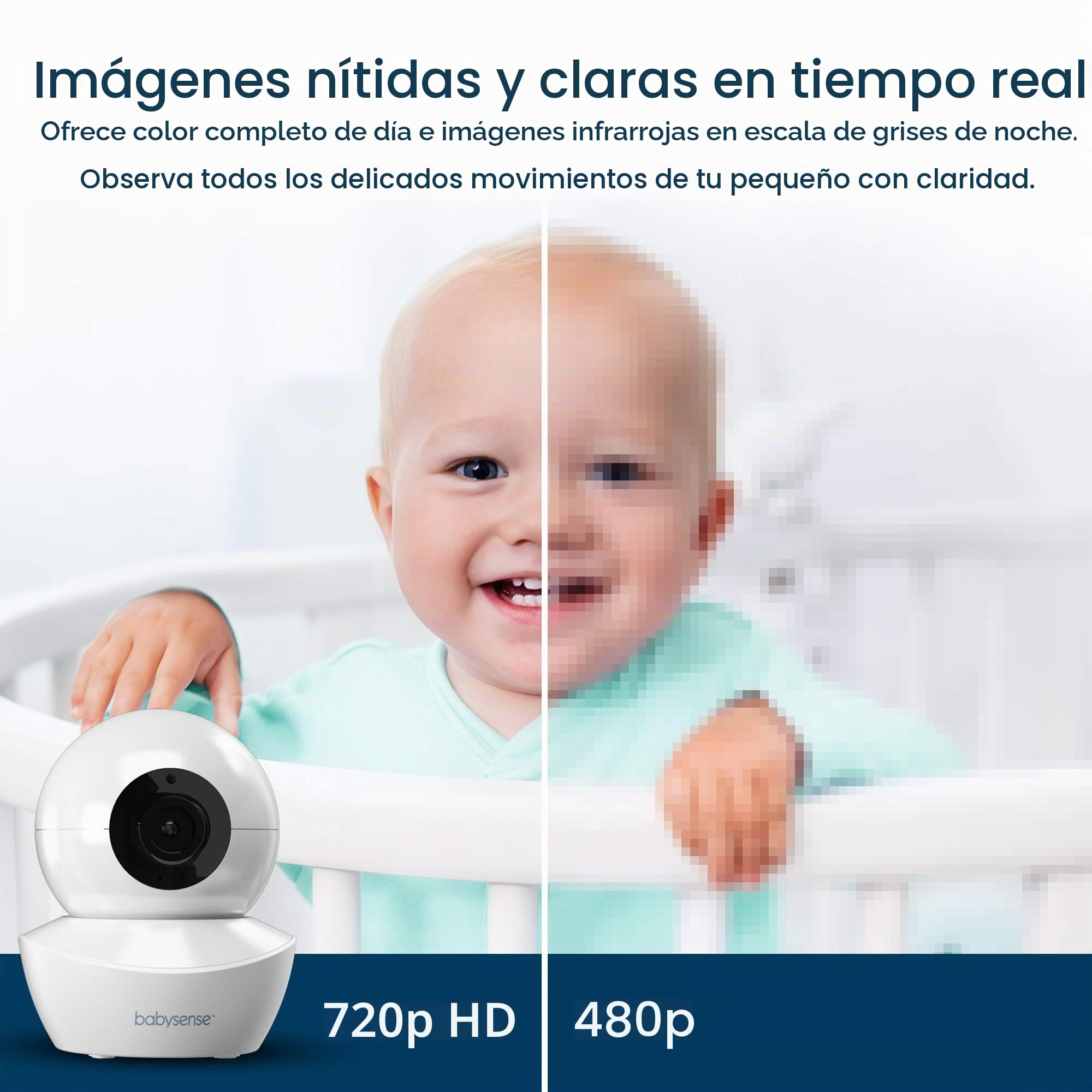 Babysense Cámara Adicional para Monitor de Bebé HDS2, Zoom, Audio Bidireccional, Visión Nocturna, Luz Nocturna, Canciones de Cuna y Monitoreo de Temperatura