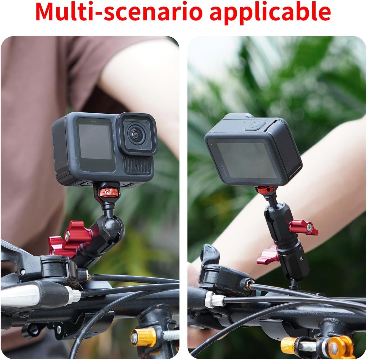 Dual 17mm Ball Head Clamp, 360° Rotation Magic Arm Extension Rod Adapter for Action Camera Phone Holder Motorcycle Handlebar Accessory (Double 17mm Ball Head Clamp)