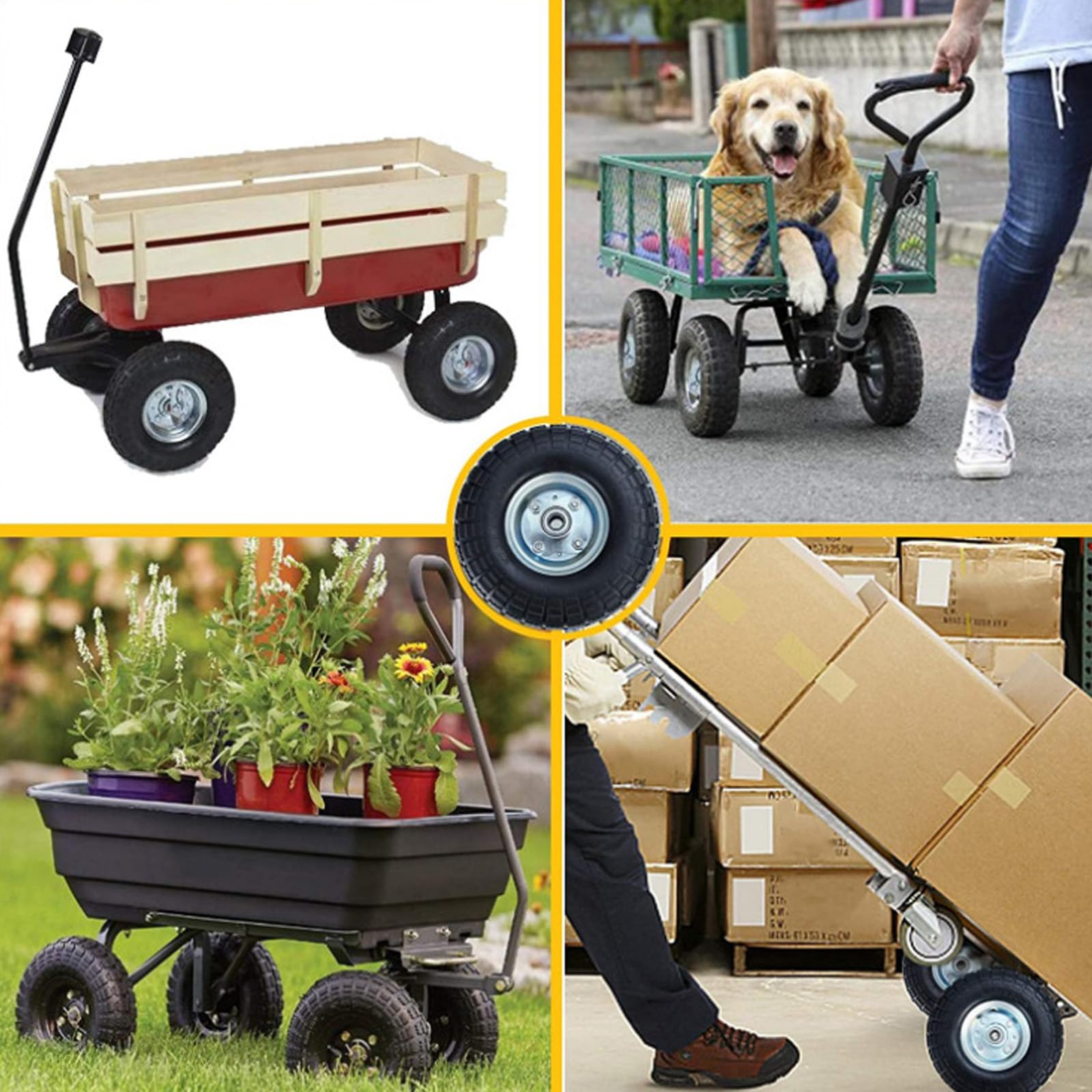 10" Vollgummireifen-Räder, die für manuelle Lastwagen passen, Handwagen, Ersatz für Reifen 4.10/3.50-4 (Silbrig, 2)