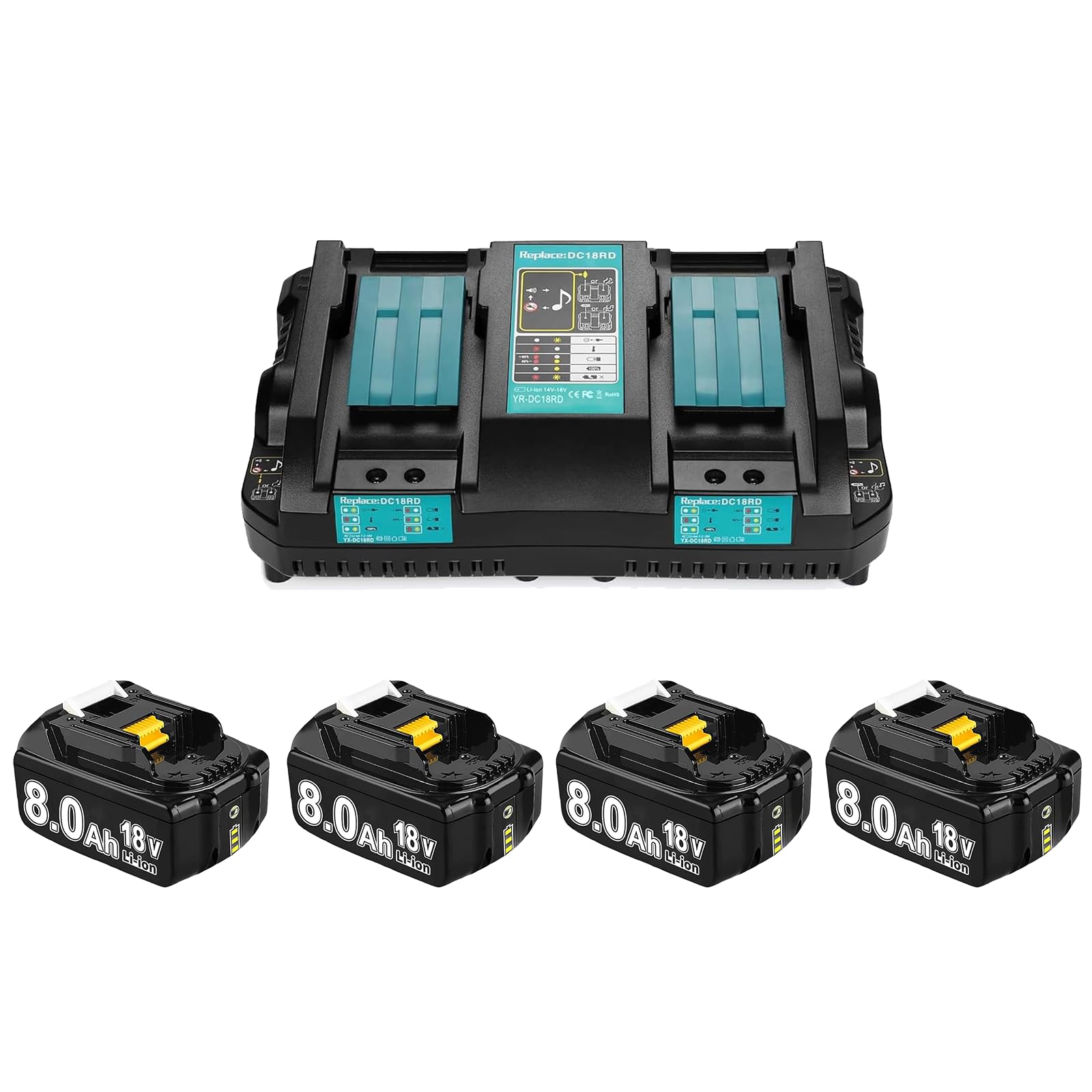 6 Stück Ersatzakku für Makita Akku 18V 8,0Ah Kompatibel mit Makita 18V Akku BL1860B BL1850B BL1830 BL1860 BL1850 BL1815 BL1845 BL1820 BL1840 194205-3 LXT-400