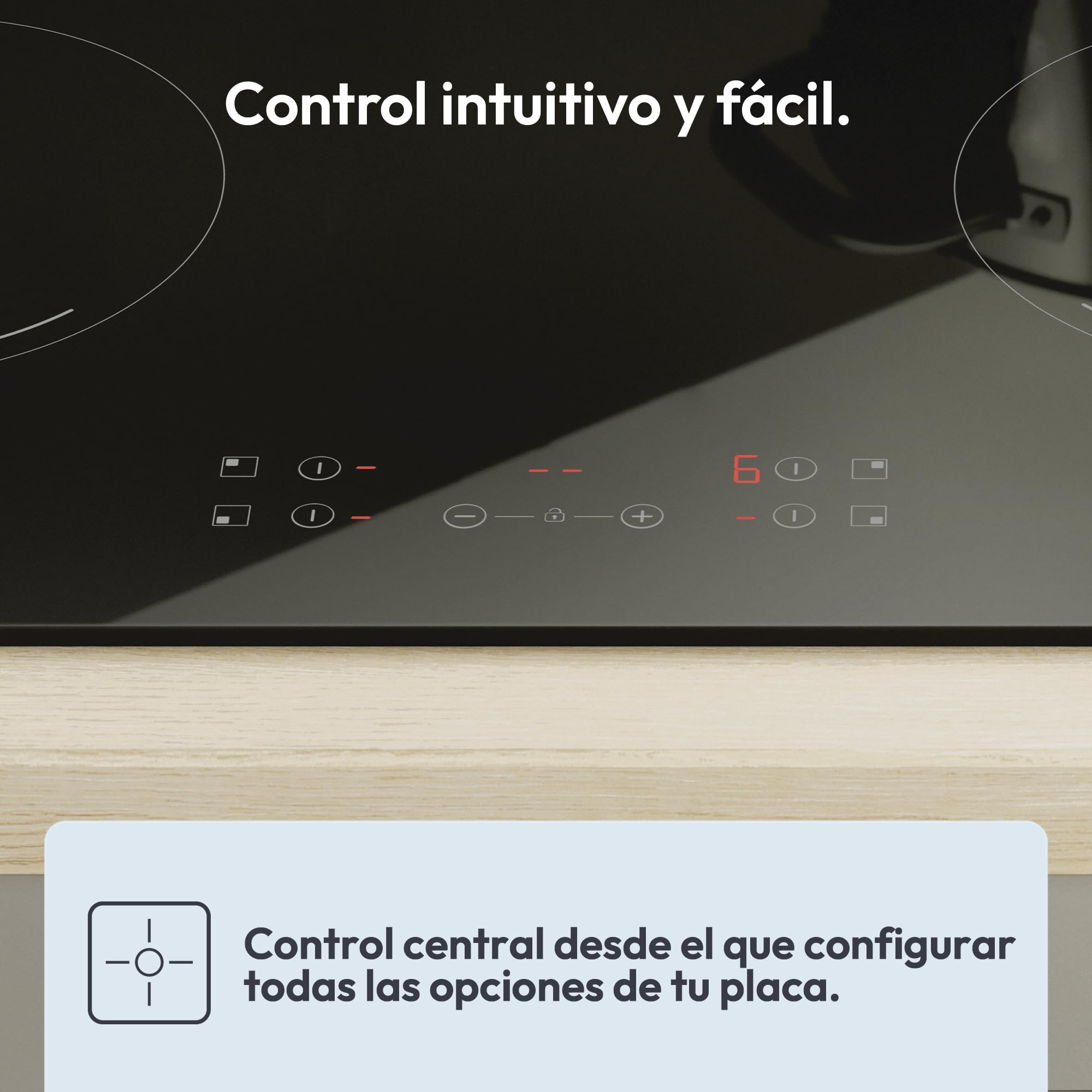 Candy Idea CH64CCB 4U2 Placa Vitrocerámica 4 Fuegos, 60CM, 10 Niveles de Potencia, 6,5KW, Mandos Centrales, Indicador de Calor, Bloqueo de Seguridad, Alerta Sobrecalentamiento y Derrames, Negro — view 4