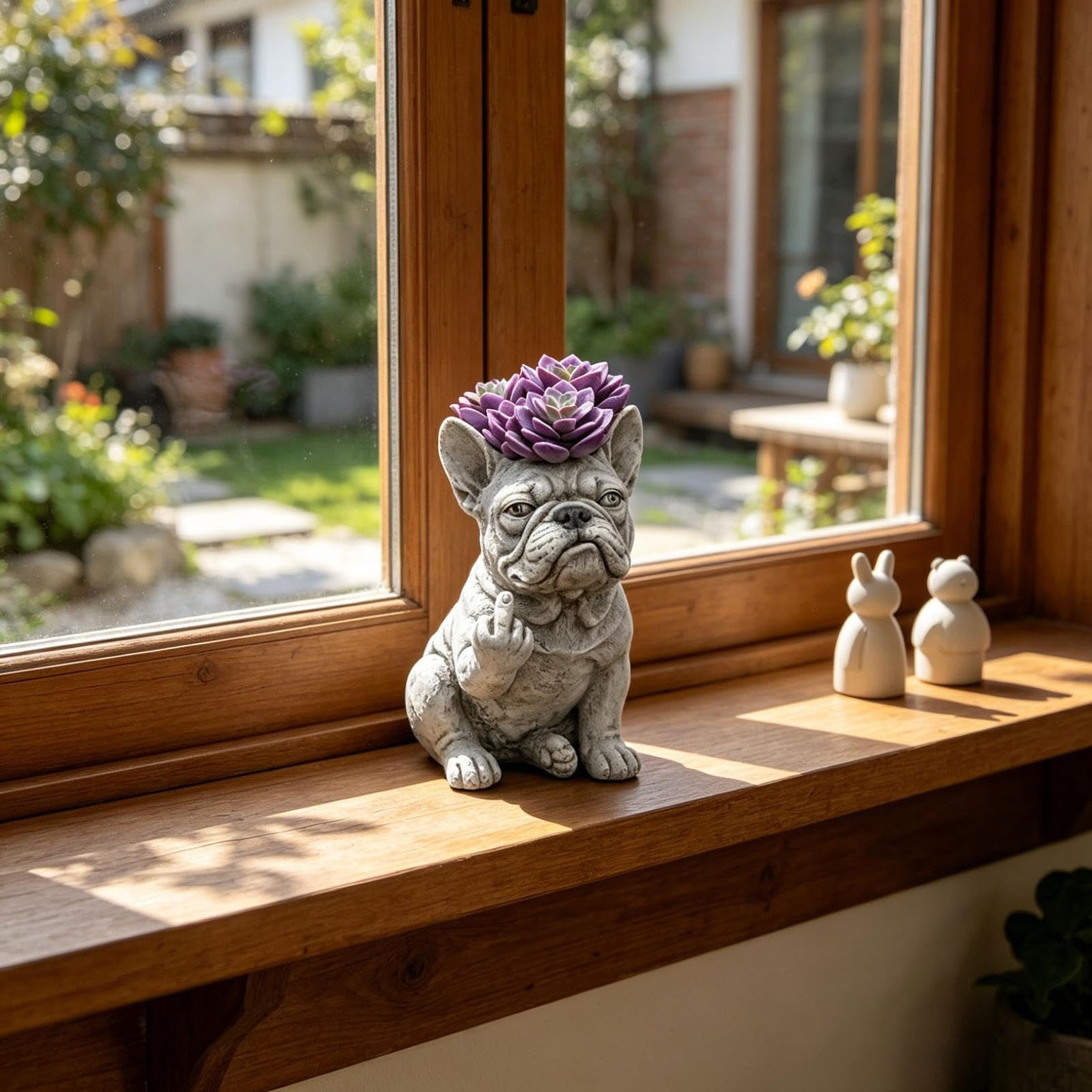 Pot de fleurs amusant en forme de bouledogue français, pot de fleurs créatif en résine, décoration de jardin, statue de chien, pot pour plantes d'extérieur (blanc_D)