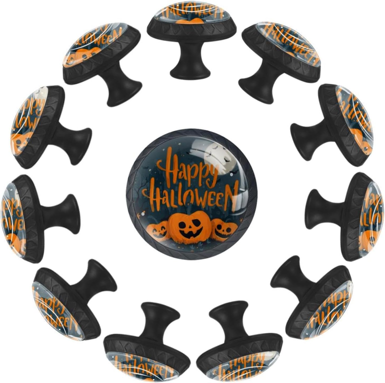 Black Happy Halloween (10) Multi-Function Drawer Knobs, Decorative Cabinet Pulls for Wooden Furniture