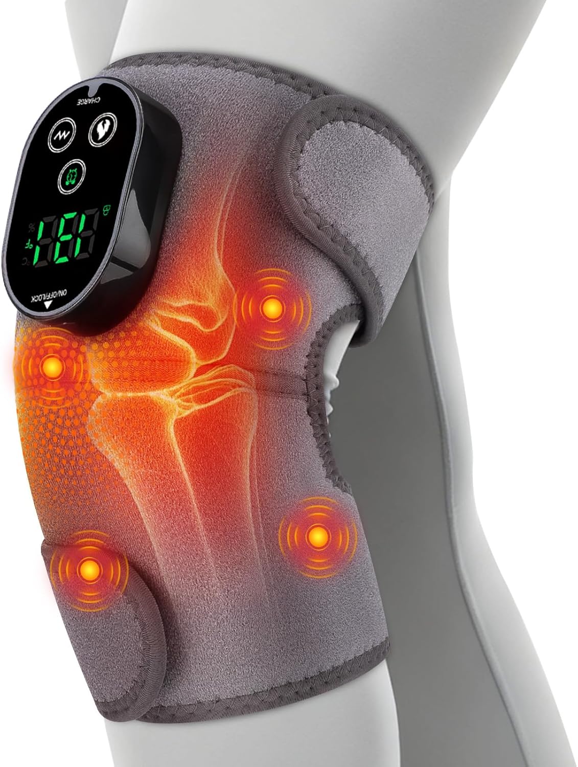 Cordless Knee Heating Pad, Heated Knee Massager, 6 Heating Levels, 3 Vibration Modes, Adjustable Timer, Heated Brace Wrap for Women Men