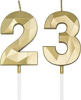 23rd & 32nd Birthday Candles for Cake, Gold Number 23 32 3D Diamond Shaped Candle Birthday Decorations Party Supplies for Women or Men