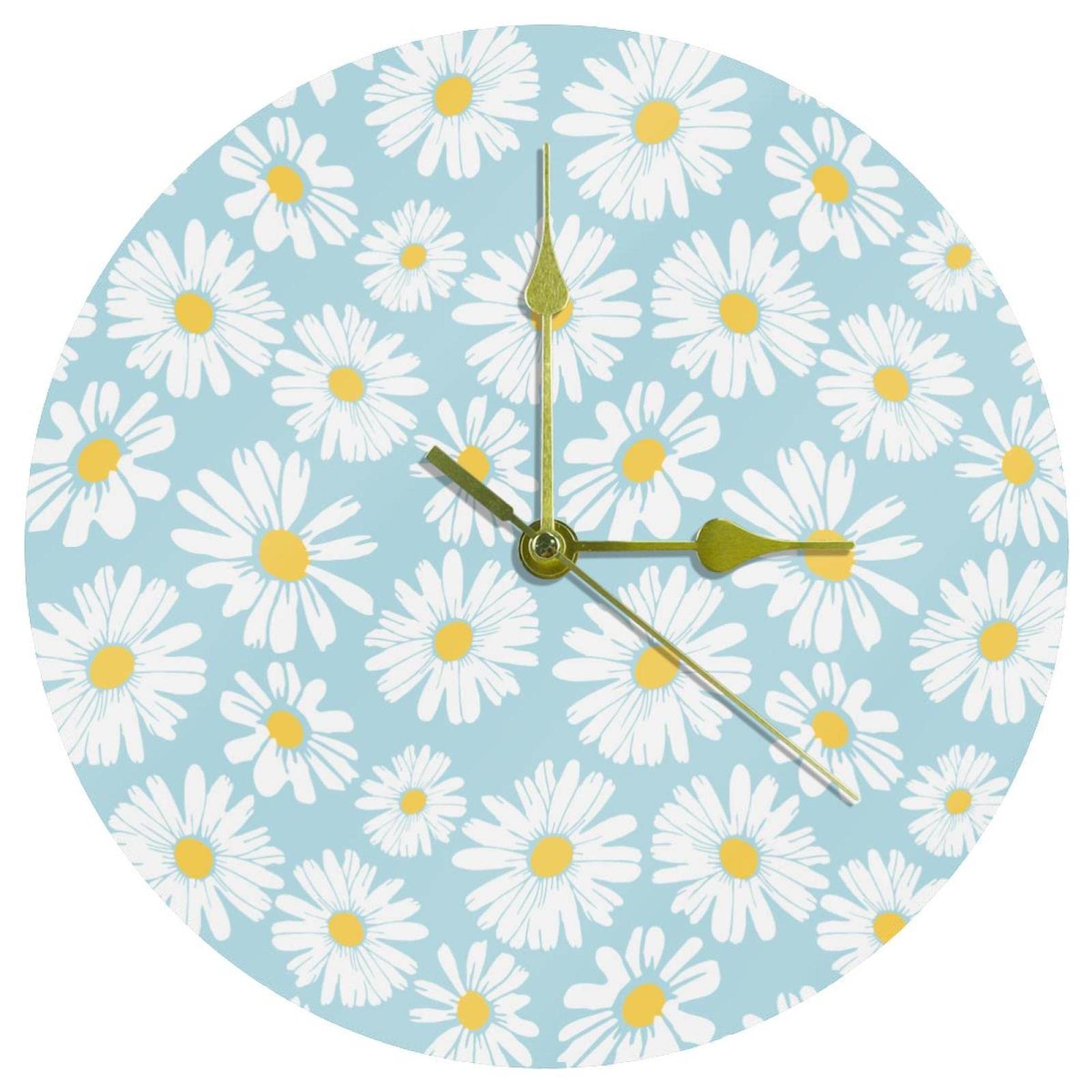 Horloge murale sans tic-tac marguerites bleues 24 cm pour retrouver le calme chez soi