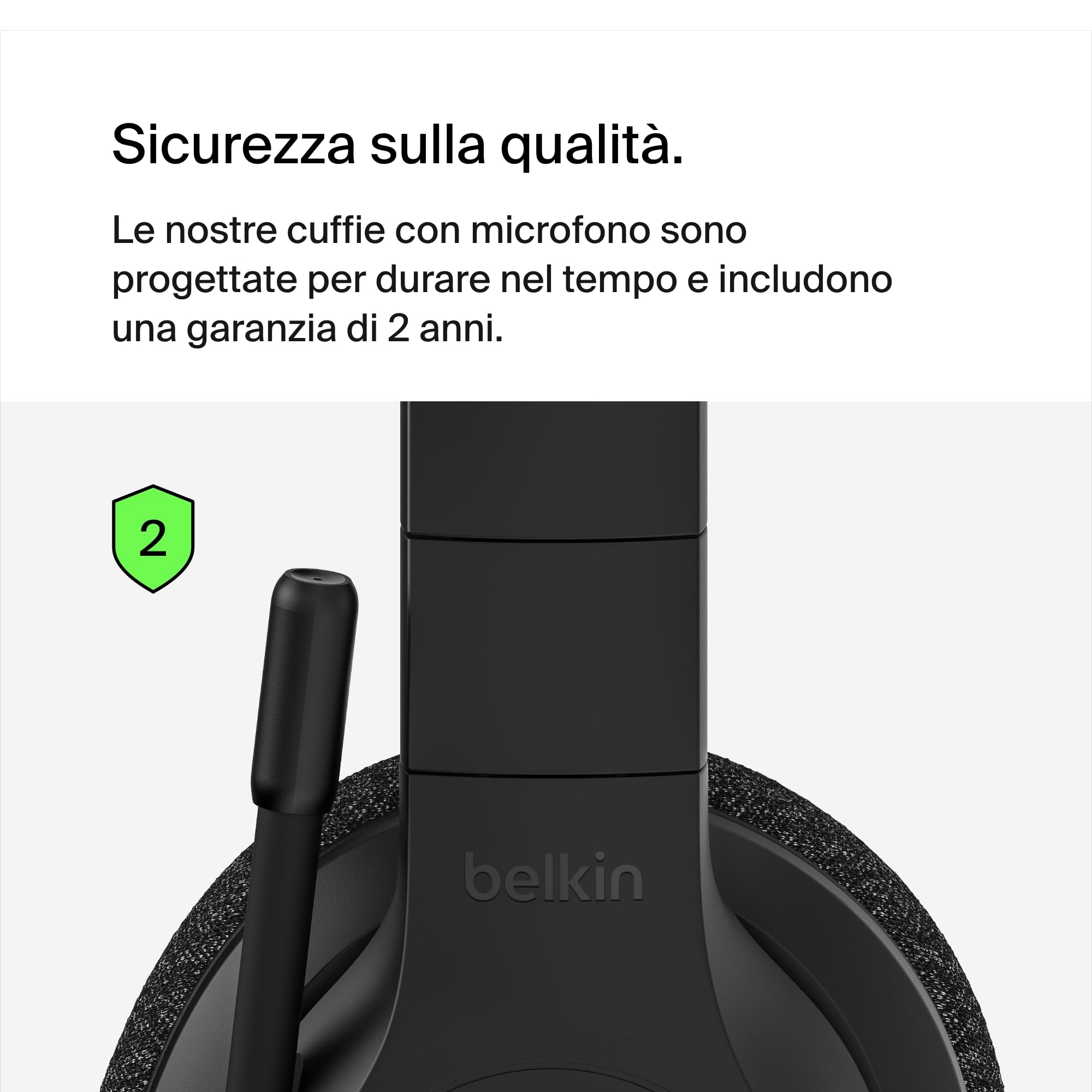 Belkin SoundForm Adapt Cuffie Bluetooth Over-Ear con Microfono a Braccio, Bluetooth Multipoint, Cuffie Wireless ENC, Durata Batteria di 65 Ore, Ricarica Rapida con USB C, Nero