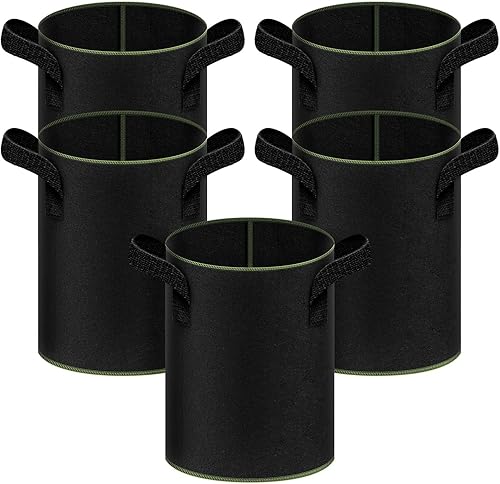 iPower Paquete de 5 bolsas de cultivo gruesas de tela no tejida de 3 galones, contenedor de aireación resistente con asas de correa para jardín y