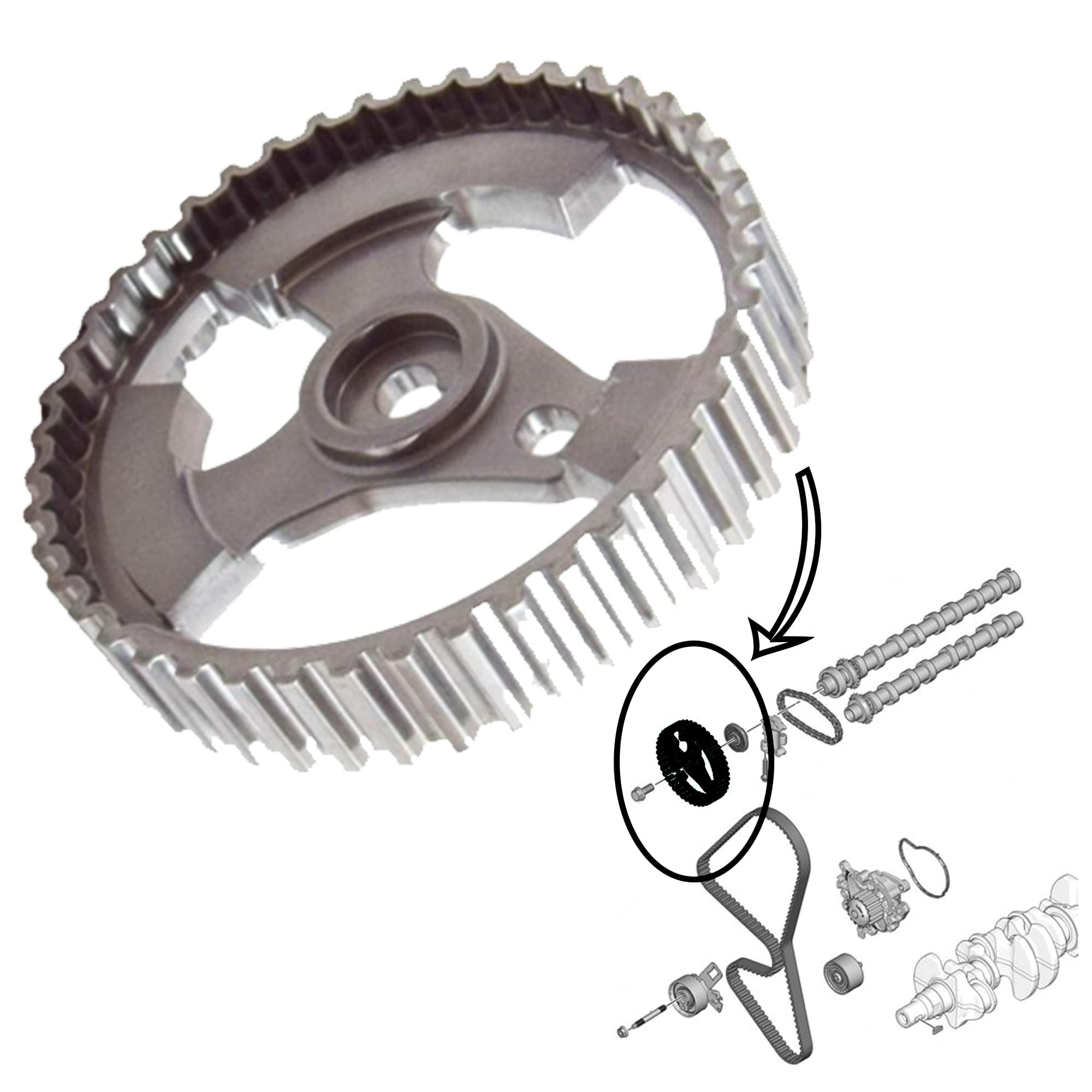 Partsline Kit d'arbre à cames avec chaine de 8 mm, poulie, vis de poulie et joints compatible avec les motorisations 1.5 HDI BlueHDi Ecoblue D-4D - 1638159880 9830580480 1682801980 9819923680