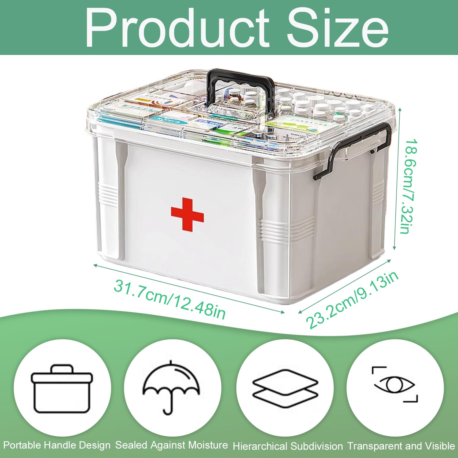 Porta Medicine Portatile In Plastica Rigida - Organizer Medico Multistrato Con Manico, Per Casa E Viaggi - 6