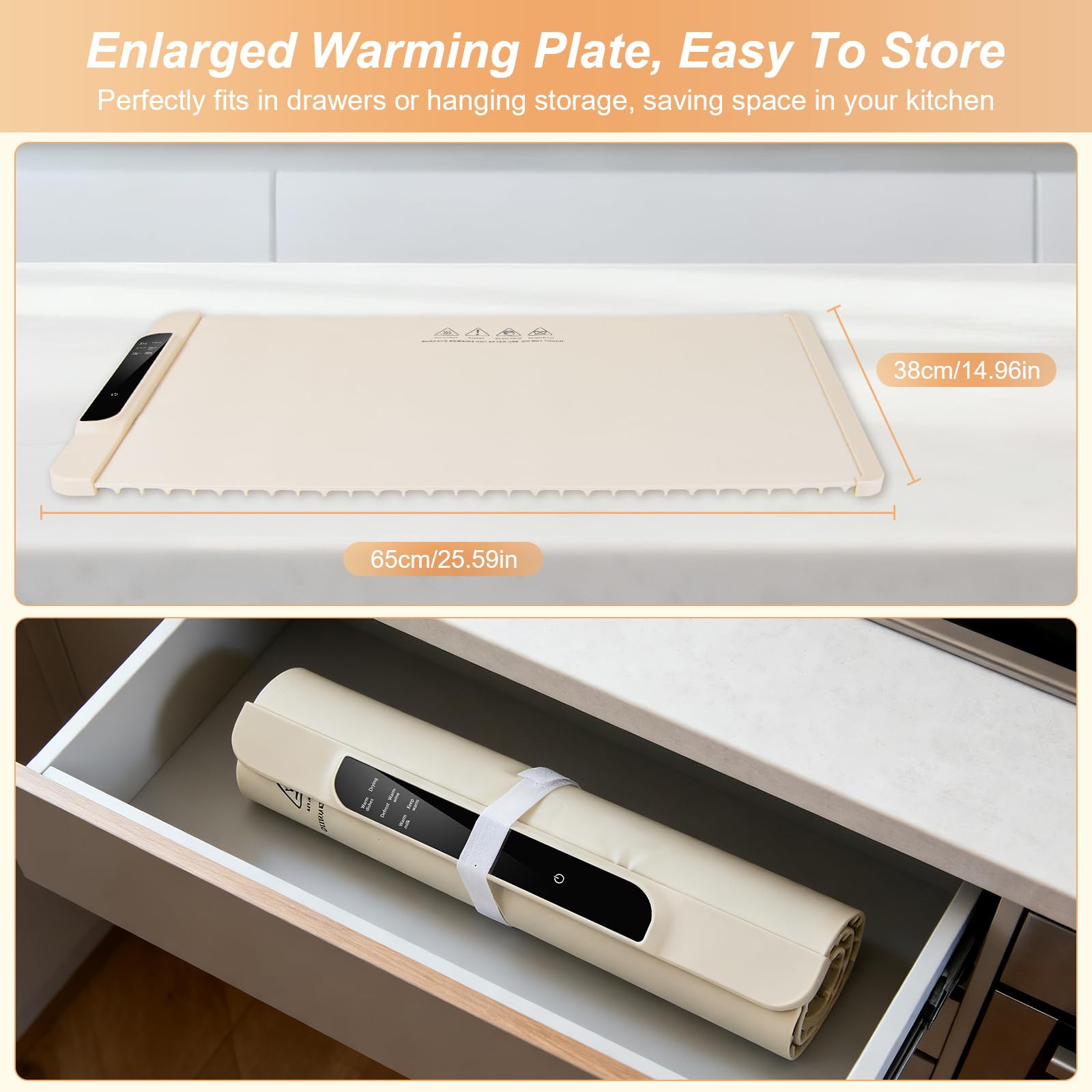 Warmhalteplatte faltbar elektrisch 65x38cm lebensmittelechtem Silikon bis 65°C Cremeweiß